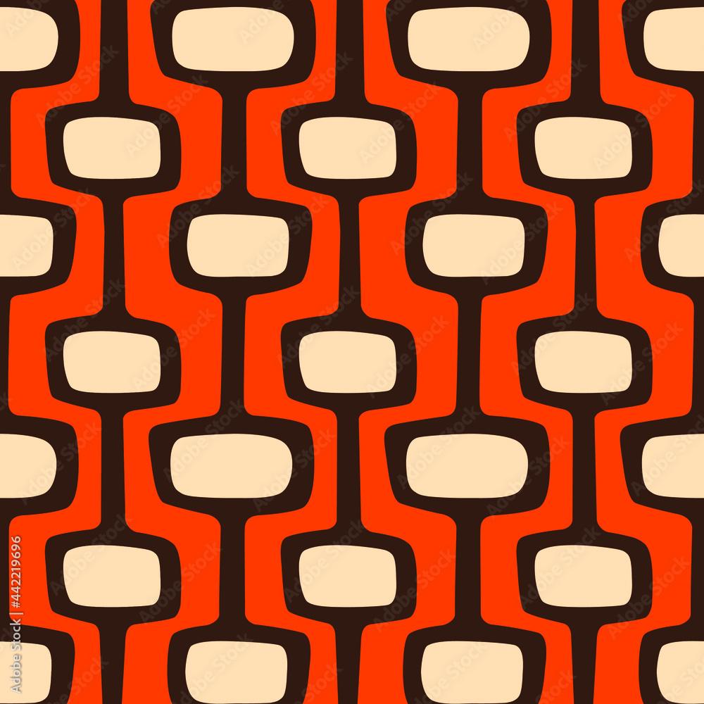 1000x1000 Mid Century Modern Atomic Age Background In Orange, Cream And Dark Brown. Ideal For Wallpaper And Fabric Design. Inspired By Atomic Age In Western Design. Stock Vector