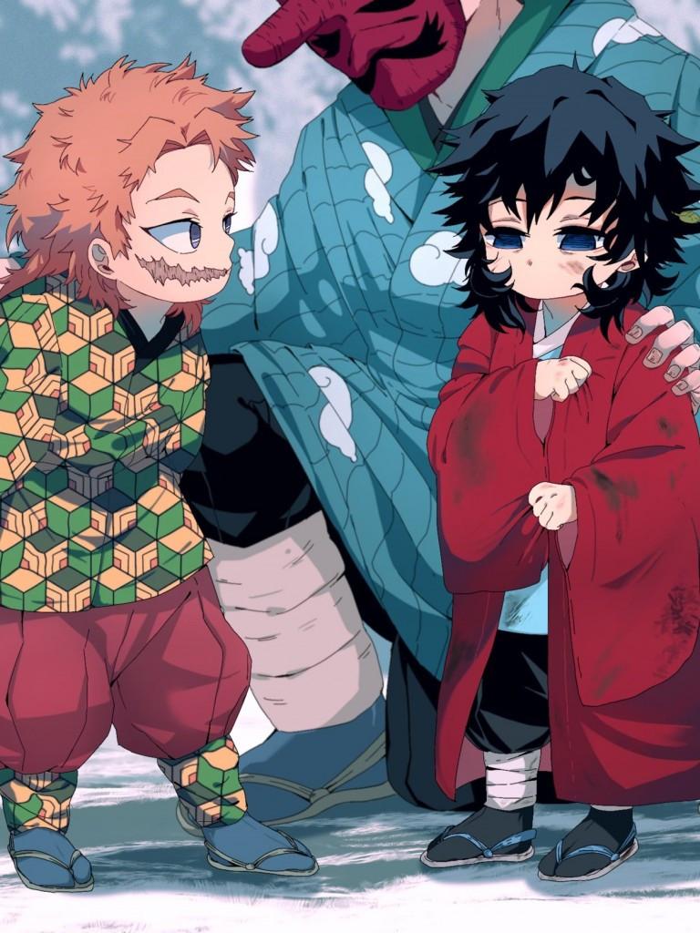 768x1024 Download 768x1024 Sabito, Urokodaki Sakonji, Tomioka Giyuu, Kimetsu No Yaiba, Demon Slayer Wallpaper for Apple iPad Apple iPad Mini