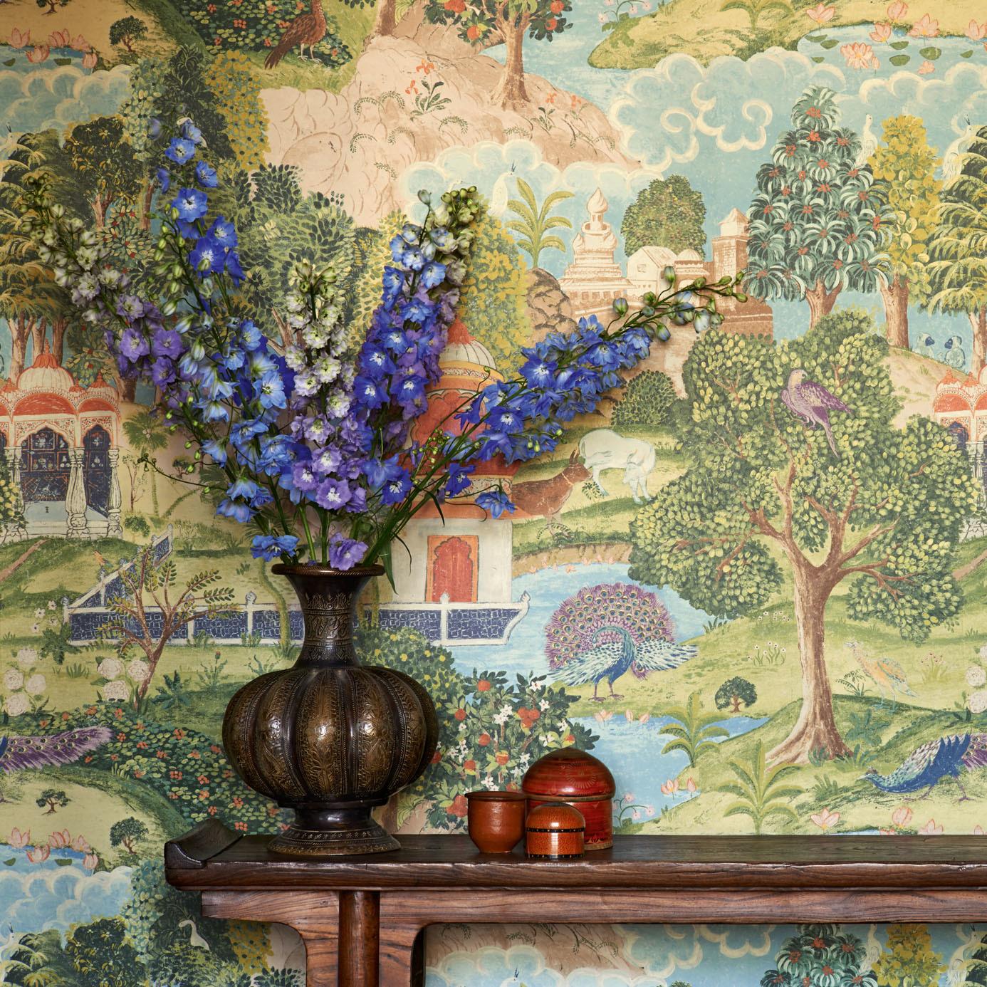 1386x1386 Peacock Garden Green Coral Wallpaper. Zoffany By Sanderson Design