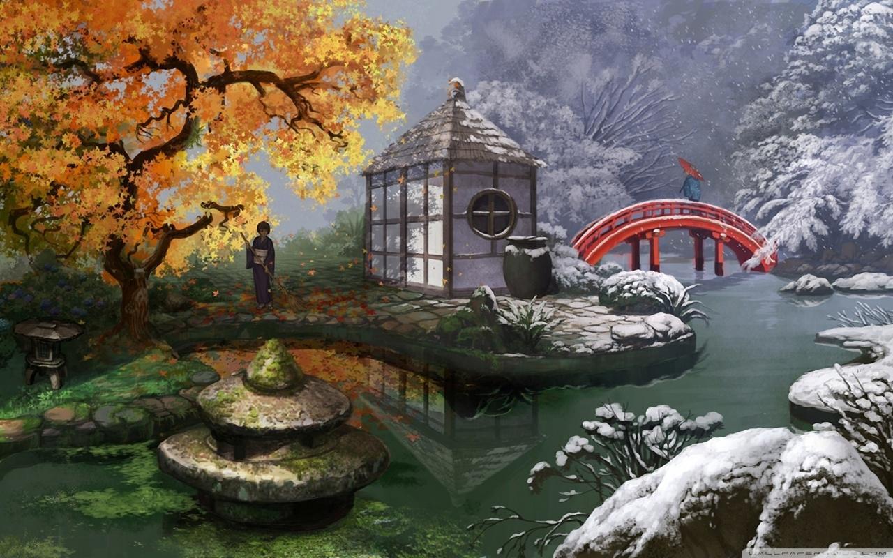 1280x800 Japanese Garden Painting Ultra HD Desktop Background Wallpaper for 4K UHD TV : Widescreen & UltraWide Desktop & Laptop : Tablet