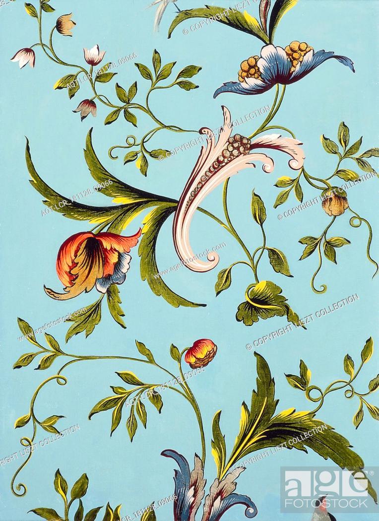 764x1050 Wallpaper With Floral Motifs, Painting Wallpaper Painting Linen Paint Oil Painting Wood, , Picture And Rights Managed Image. Pic. AQT LCR_181128_09066