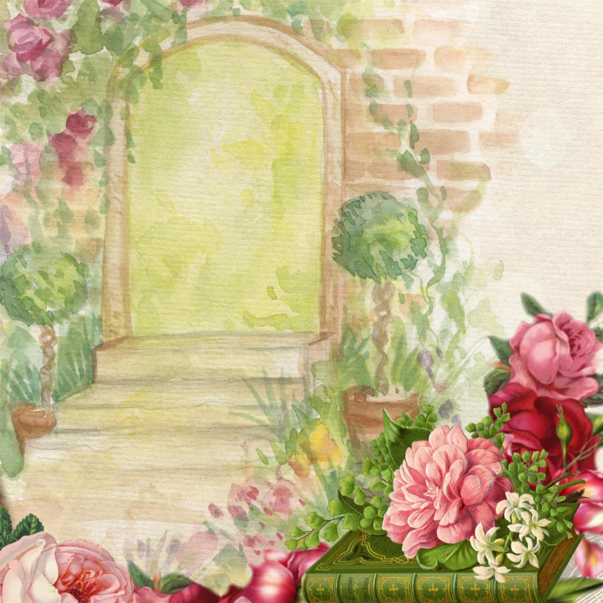 1920x1920 Download free photo of Background, watercolor, garden, flower, digital