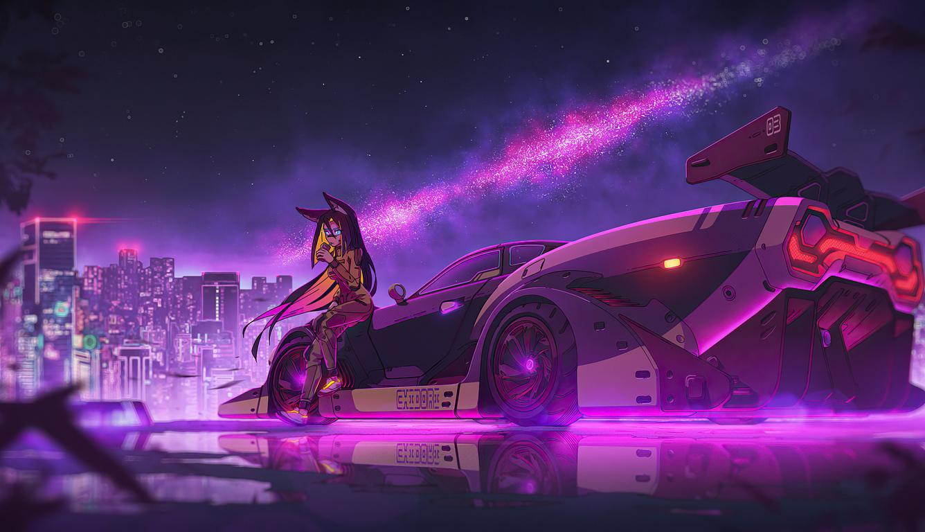 1336x768 Anime Girl Cyberpunk Ride 4k