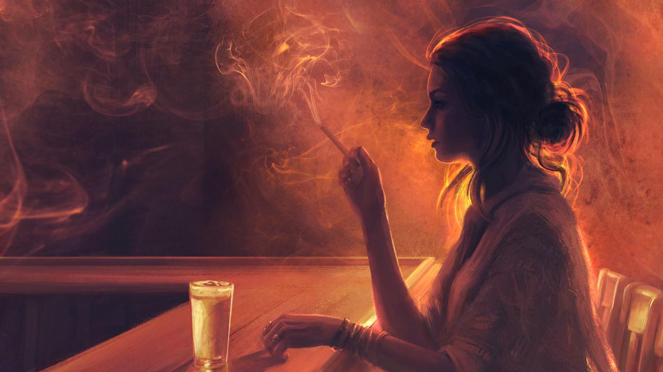 1366x768 Girl Smoking Artwork 1366x768 Resolution Wallpaper, HD Artist 4K Wallpaper, Image, Photo and Background