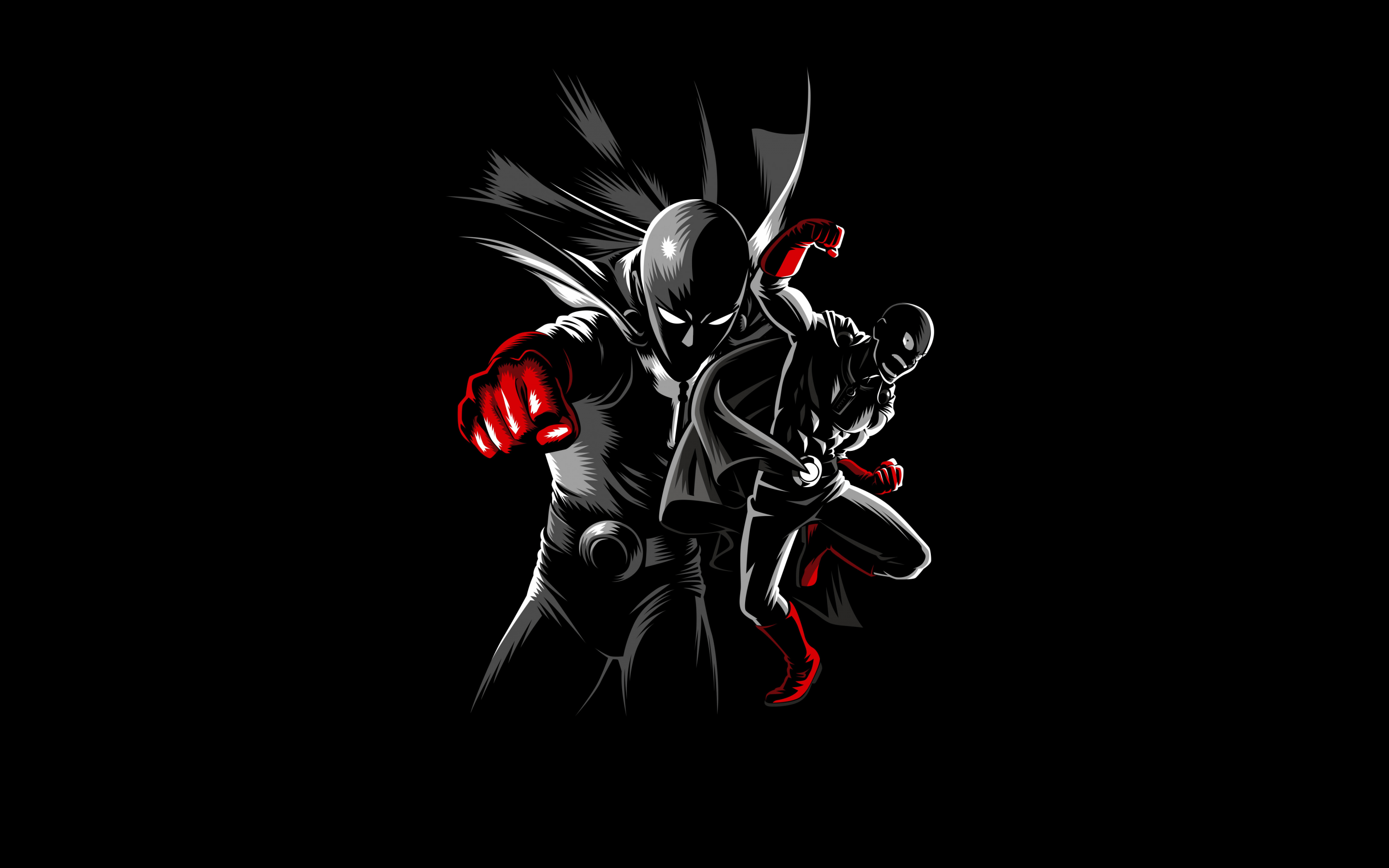 2880x1800 One Punch Man Wallpaper 4K, Saitama, AMOLED, Black Background, 5K, Black Dark