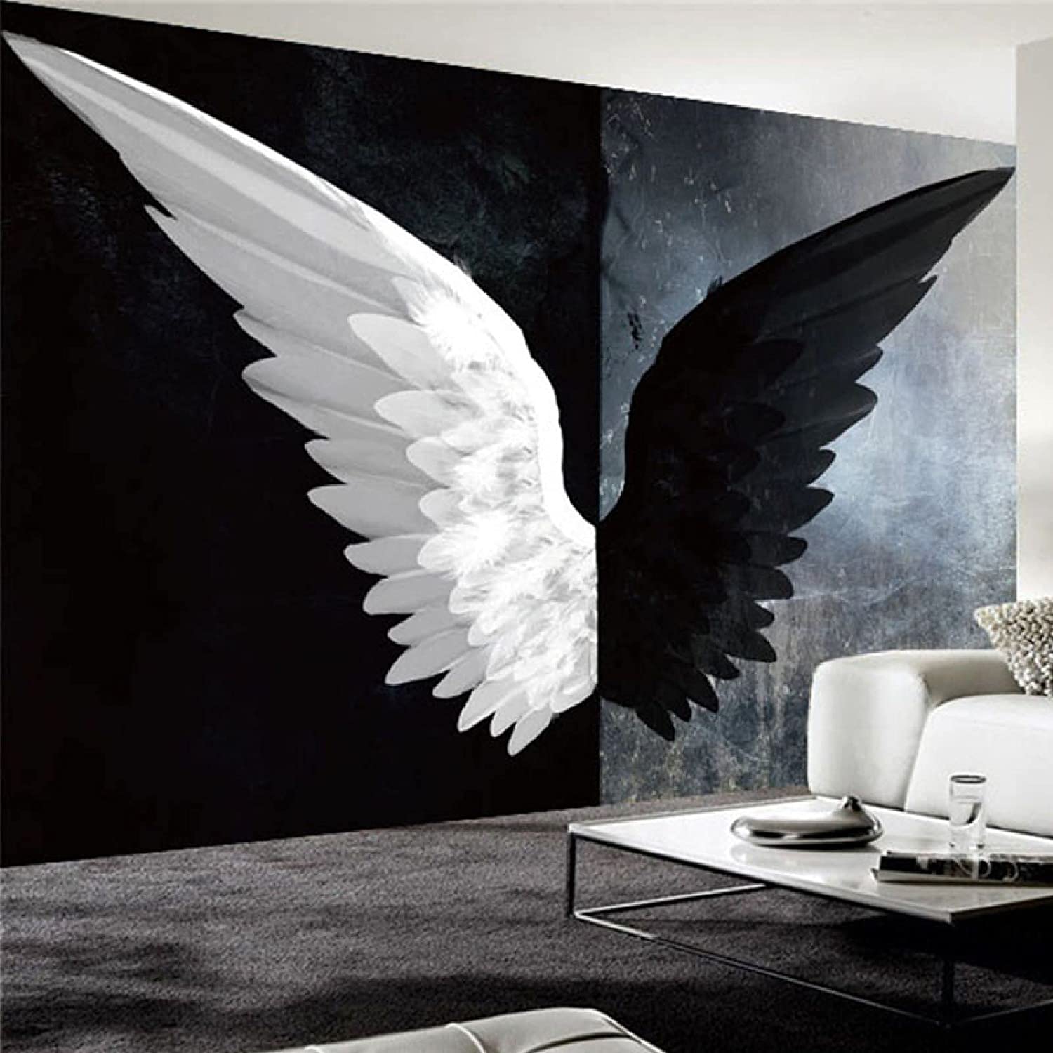 1500x1500 Mural Wallpaper 3D Stereo Creative Black, White Angel Wings Wallpaper , Removable Wall Mural Self Adhesive Large Wallpaper Living Room Wallpaper. : Tools & Home Improvement