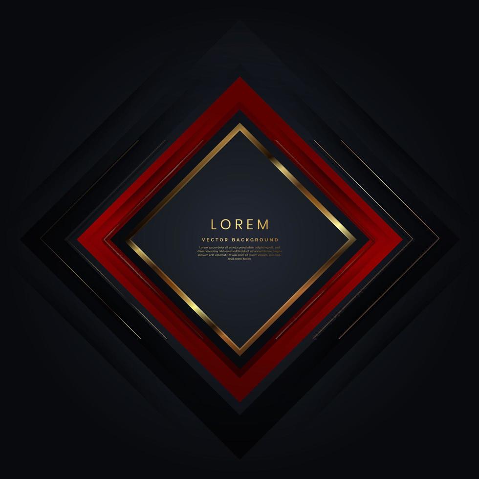 980x980 Abstract black and red geometric square background with lines golden glowing. Frame luxury style