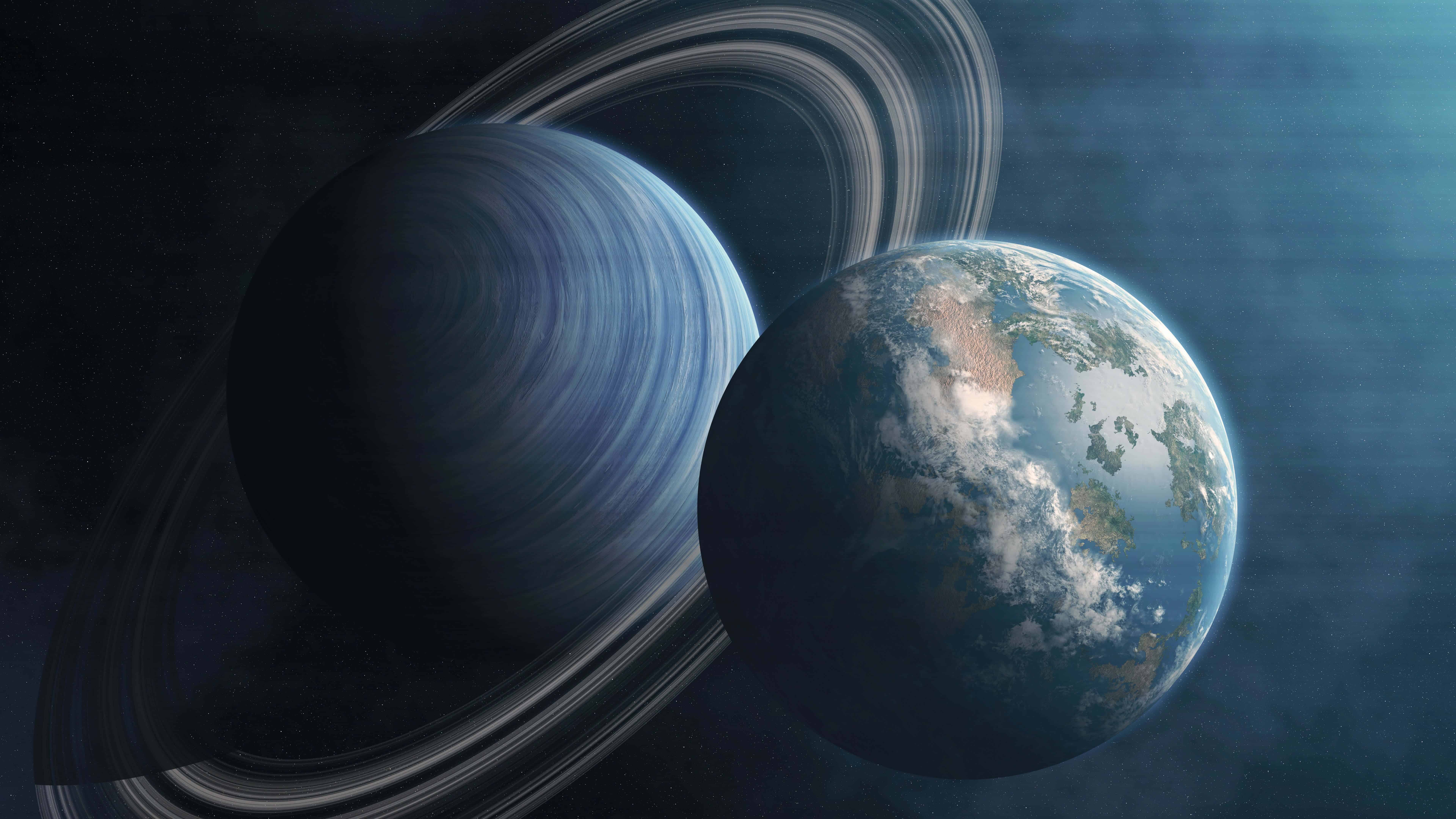 7680x4320 Planet Earth And Saturn UHD 8K Wallpaper