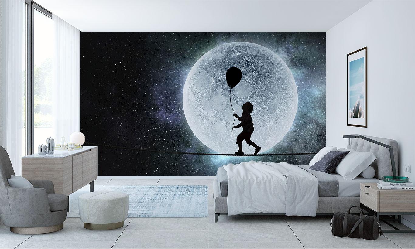 1366x820 Boy With A Balloon And A Big White Moon