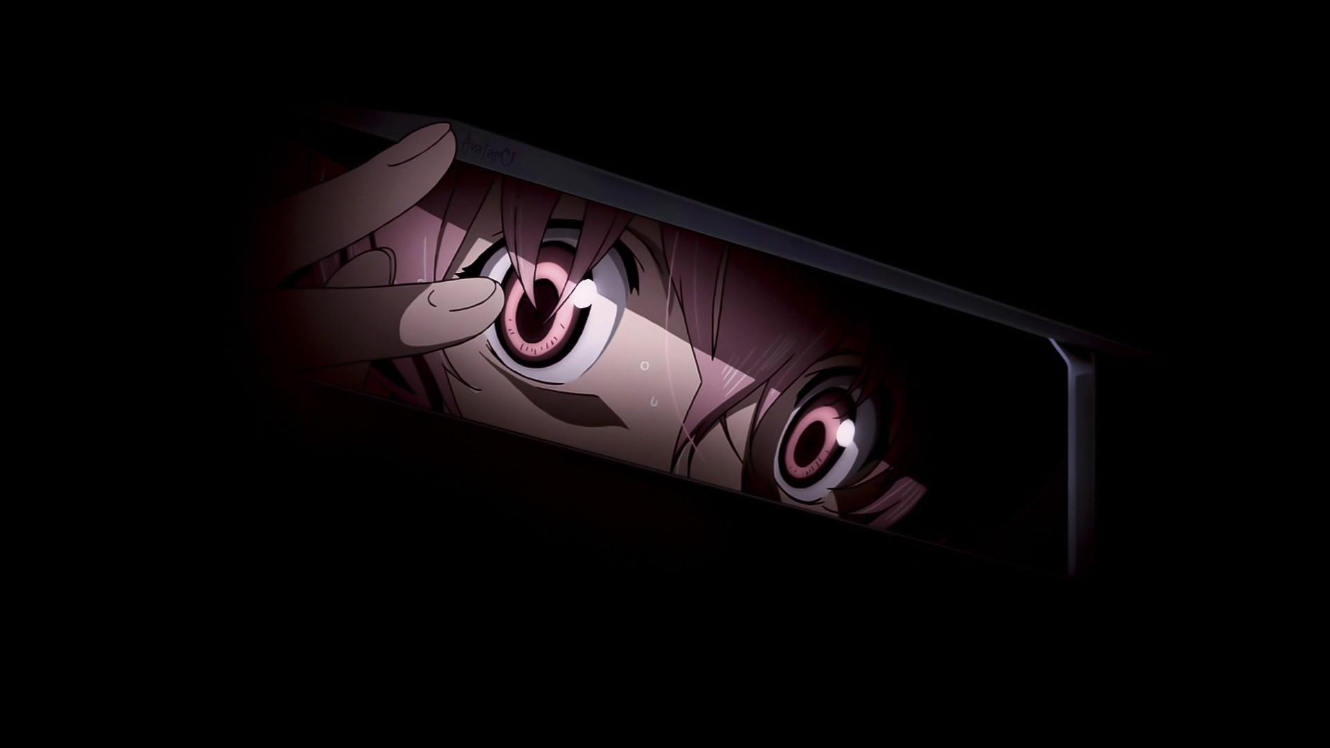 1920x1080 Eyes dark pink hair anime pink eyes simple background black background Mirai Nikki Gasai Yuno wallpaperx1080