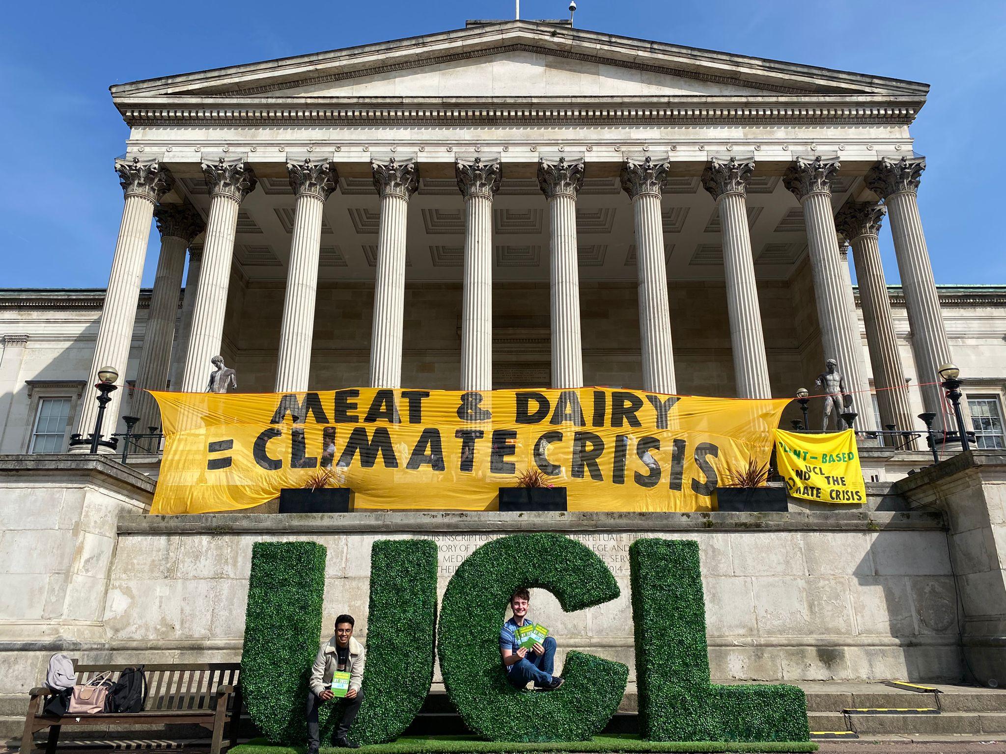 2048x1536 Banners Dropped at Top London Colleges to Highlight Link Between Animal Agriculture and Climate Change