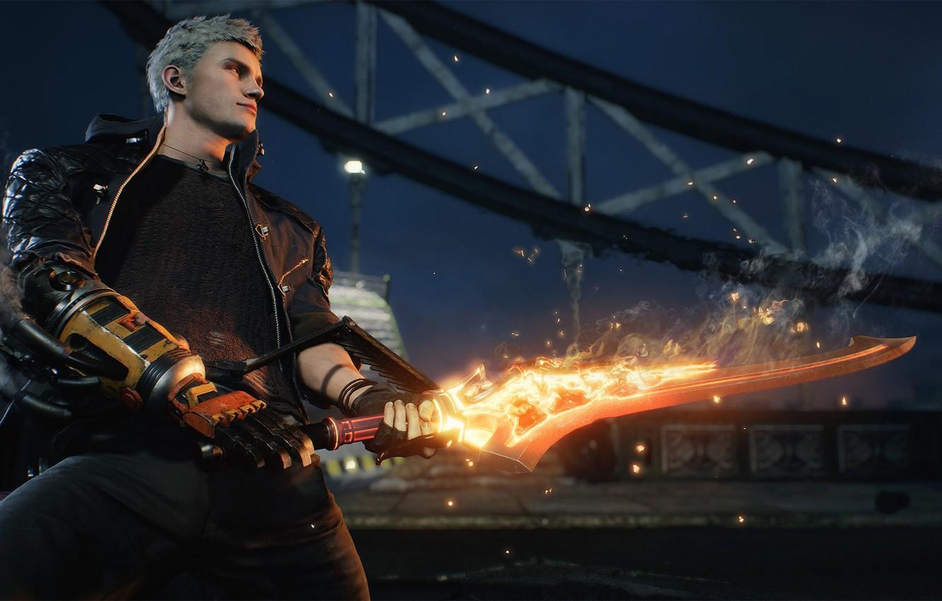1332x850 Wallpaper fire, sword, sparks, guy, Devil May Cry - for desktop, section игры