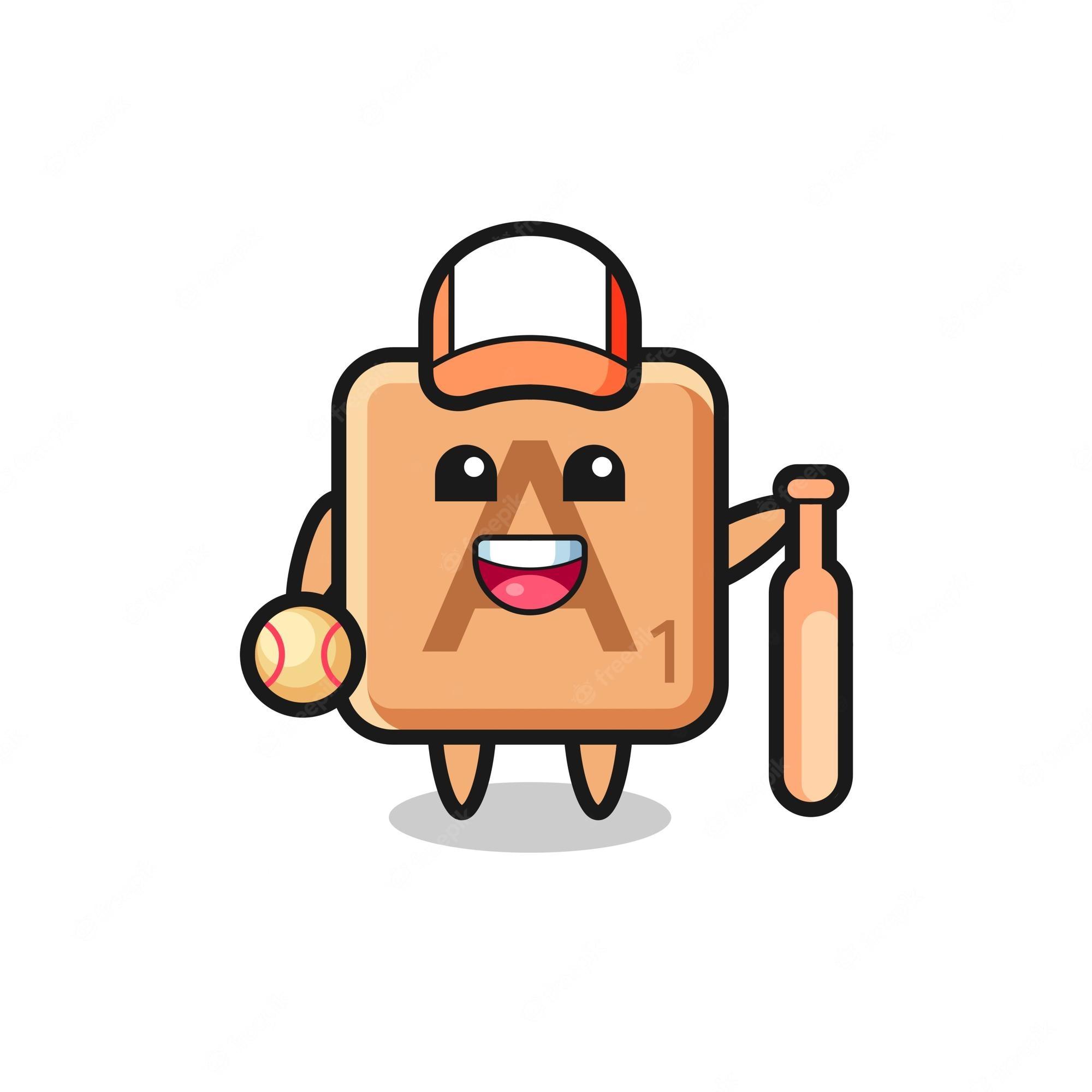 2000x2000 Premium Vector. Cartoon character of scrabble as a baseball player cute design
