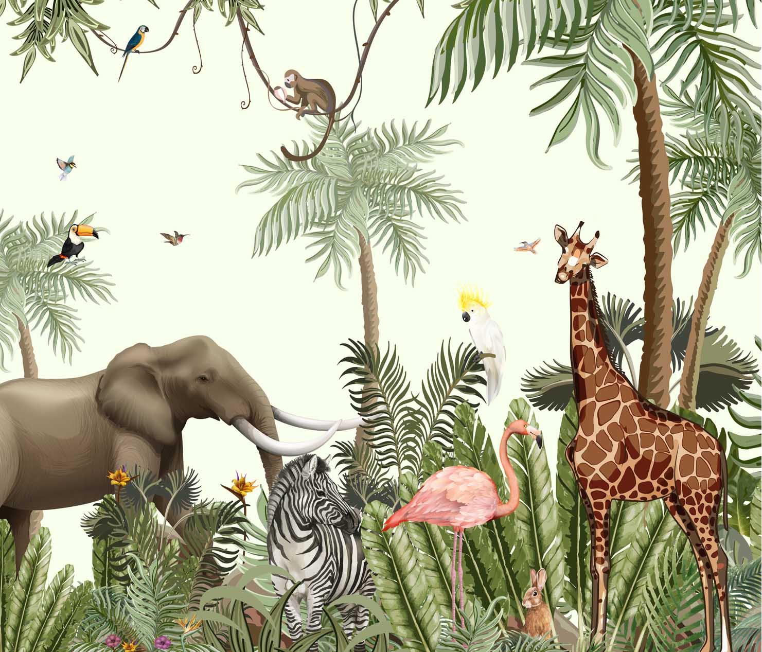 1481x1267 Jungle Theme Animals Wallpaper for Kids Room Walls