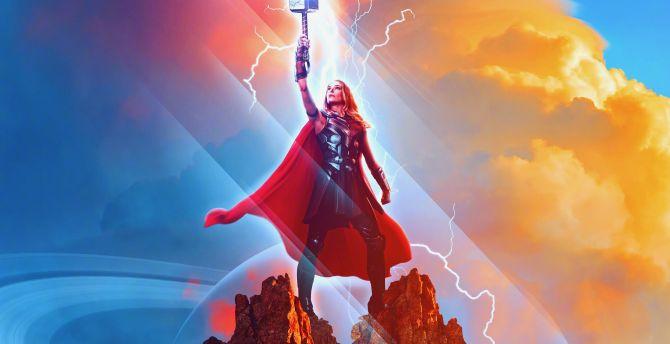 670x344 Lady thor, thor: love and thunder, 2022 action movie wallpaper, HD image, picture, background, 3f5984