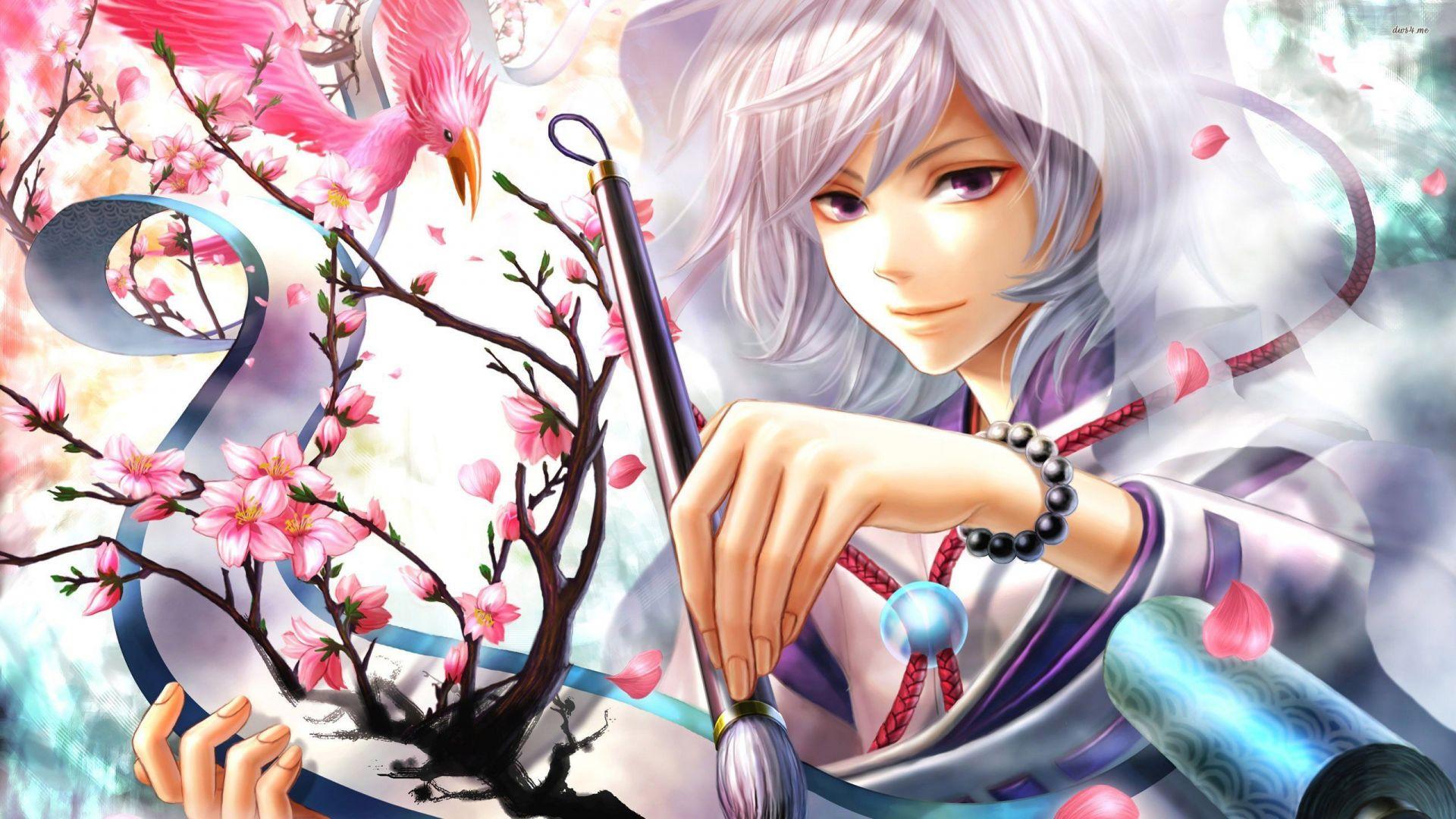 1920x1080 Desktop Wallpaper Cute, White Hair, Anime Girl, Smile, Paint, HD Image, Picture, Background, 4wut84