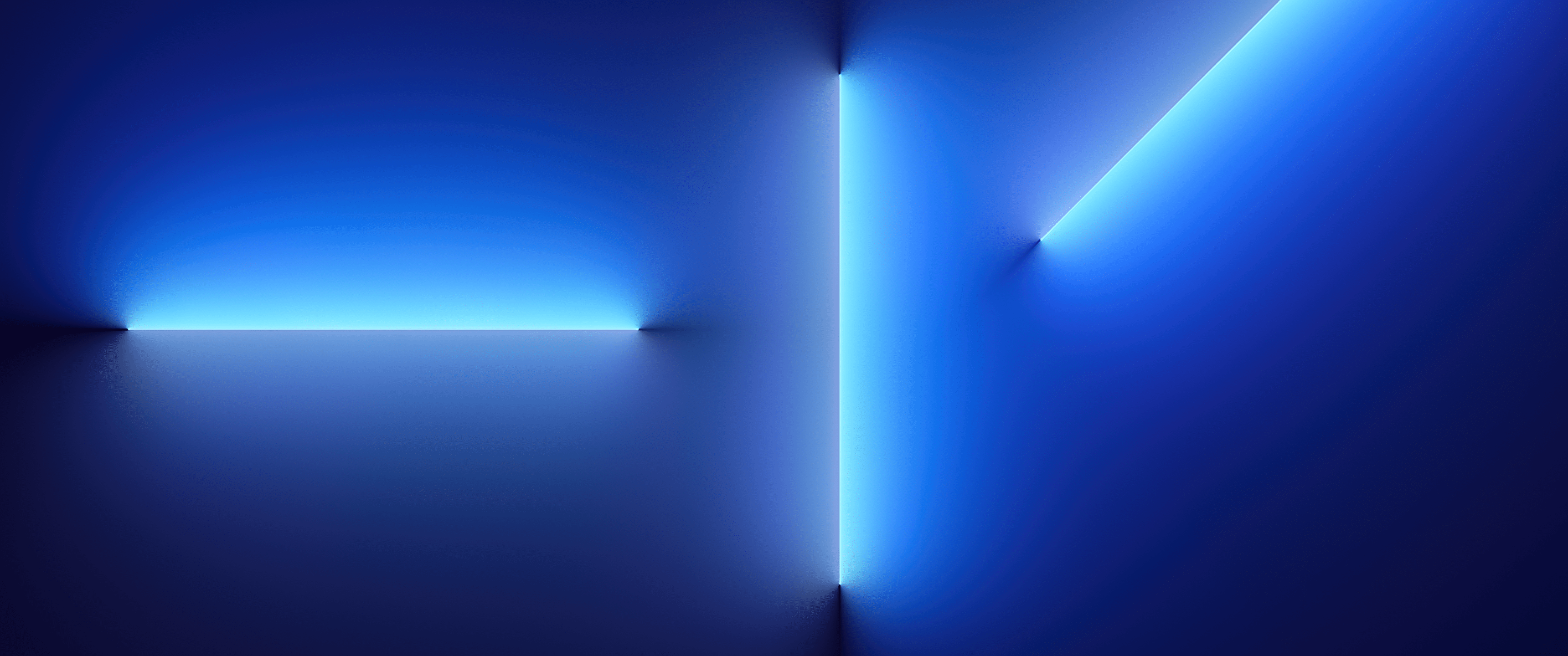 3440x1440 iPhone 13 Pro Wallpaper 4K, iOS Stock, Blue background, Neon Lights, Abstract