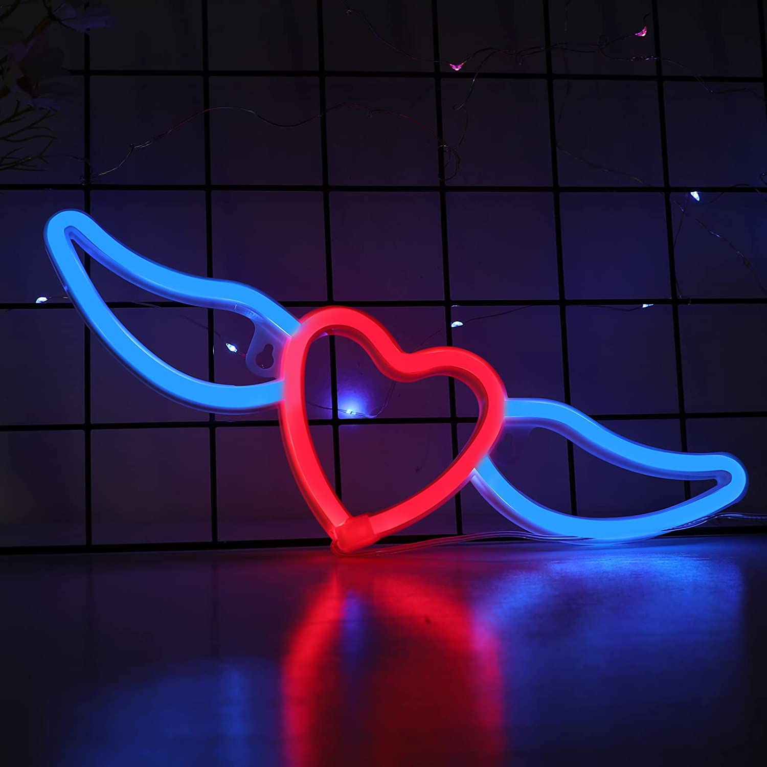 1500x1500 ENUOLI Neon Lights for Bedroom Sign, Heart Wings Led Neon Signs Wall Decor Battery or USB Powered for Wedding Birthday Party Bedroom Table Gift Kids Toys Decor Decorations(Blue Wings Red Heart)