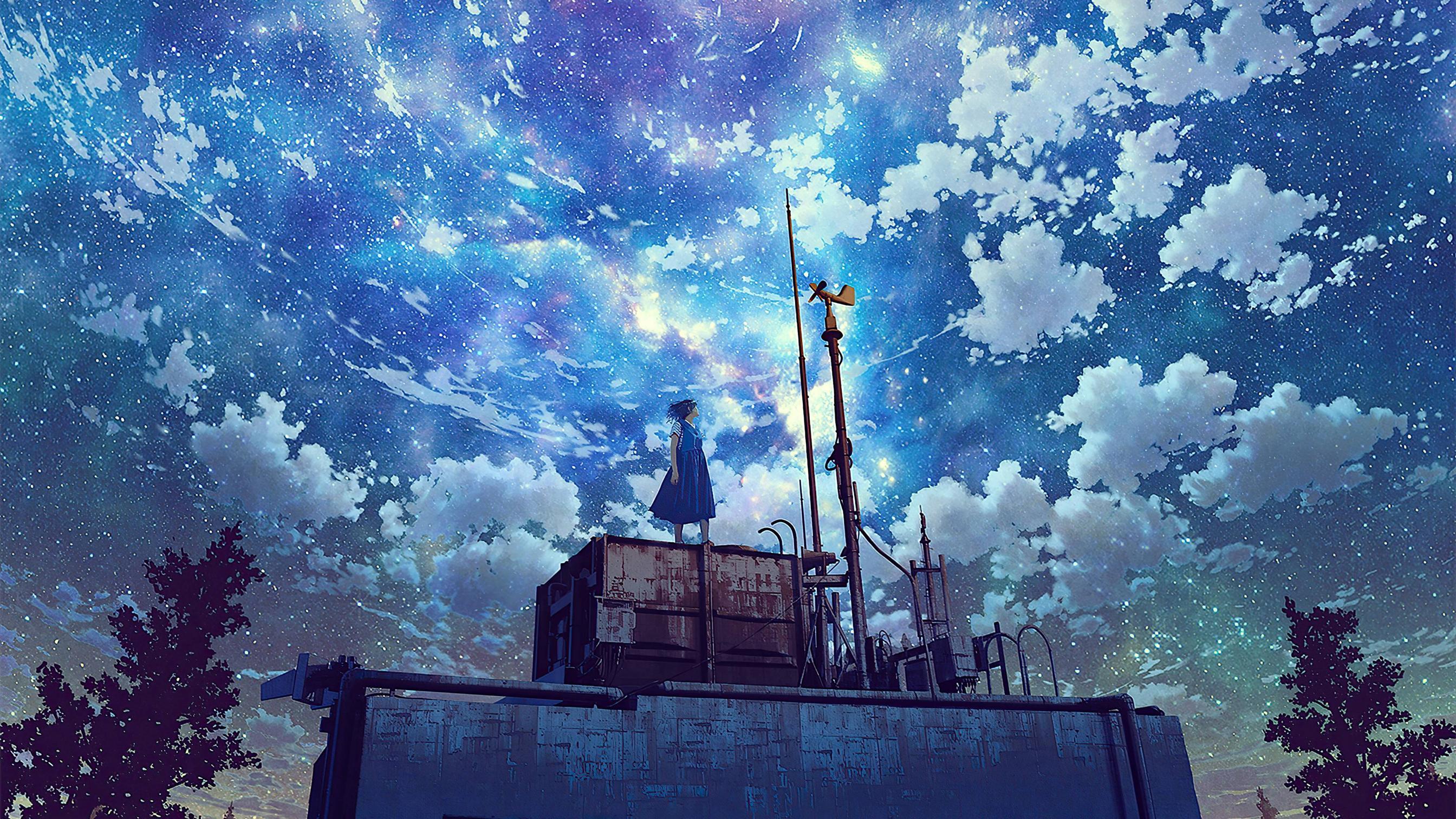 2688x1512 Watching The Galaxy Anime Girl 4k 4k HD 4k Wallpaper, Image, Background, Photo and Picture