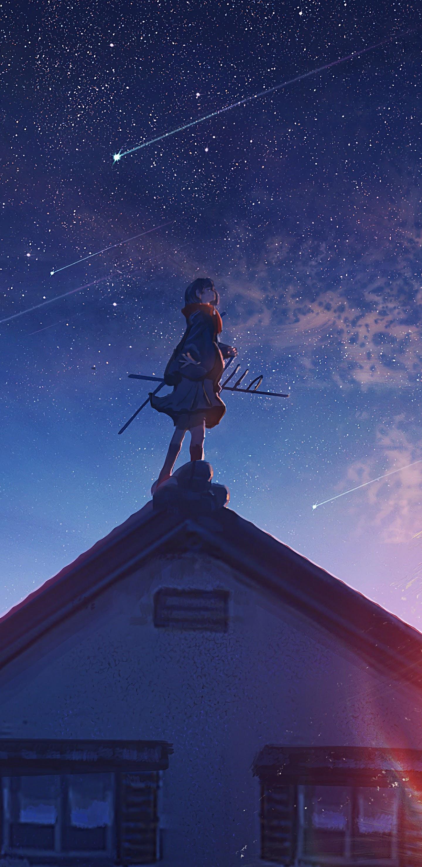 1440x2960 Anime Sunrise Comet Stars 4K Wallpaper