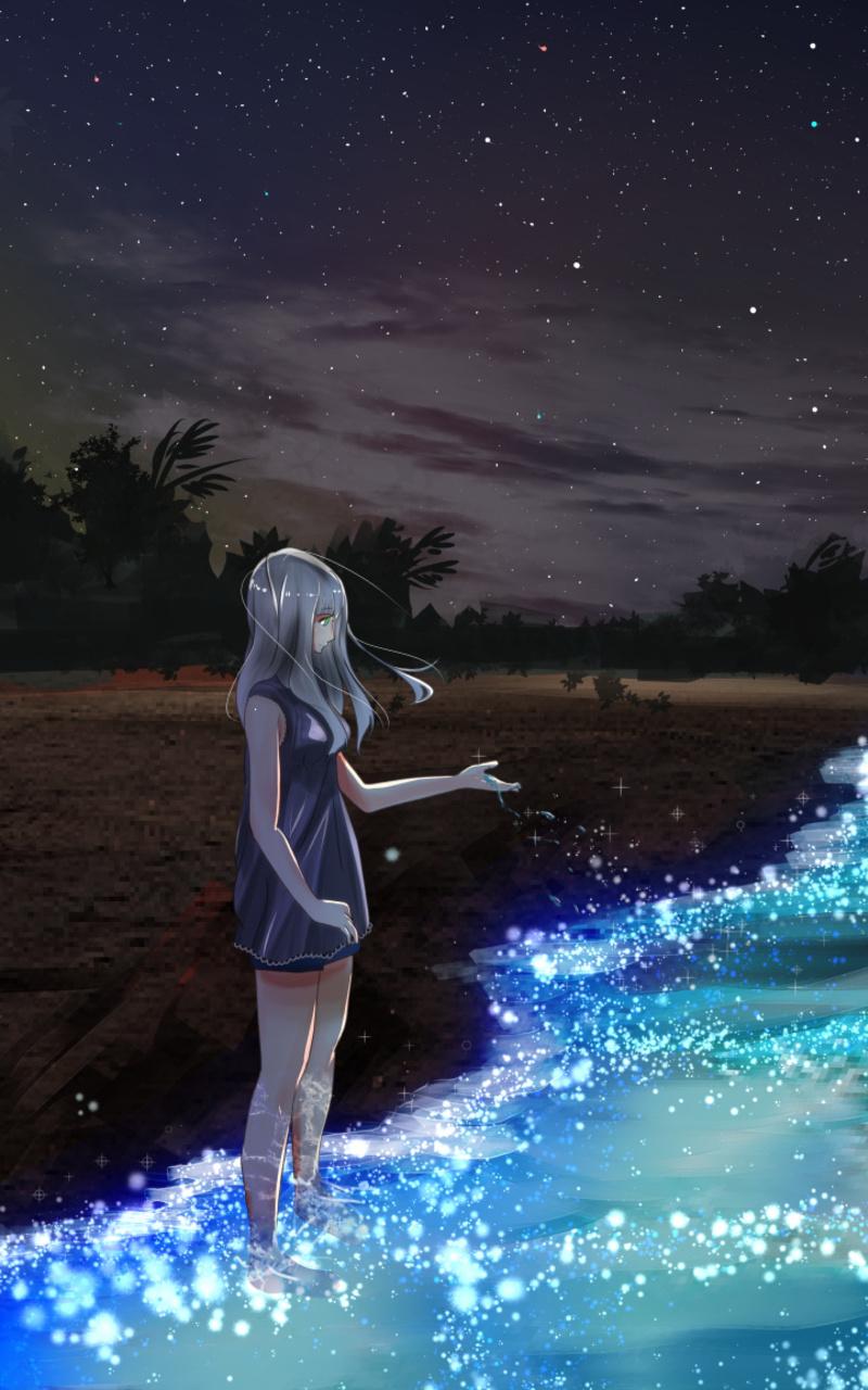 800x1280 Anime Girl At Seashore Dark Moon Nexus Samsung Galaxy Tab Note Android Tablets HD 4k Wallpaper, Image, Background, Photo and Picture