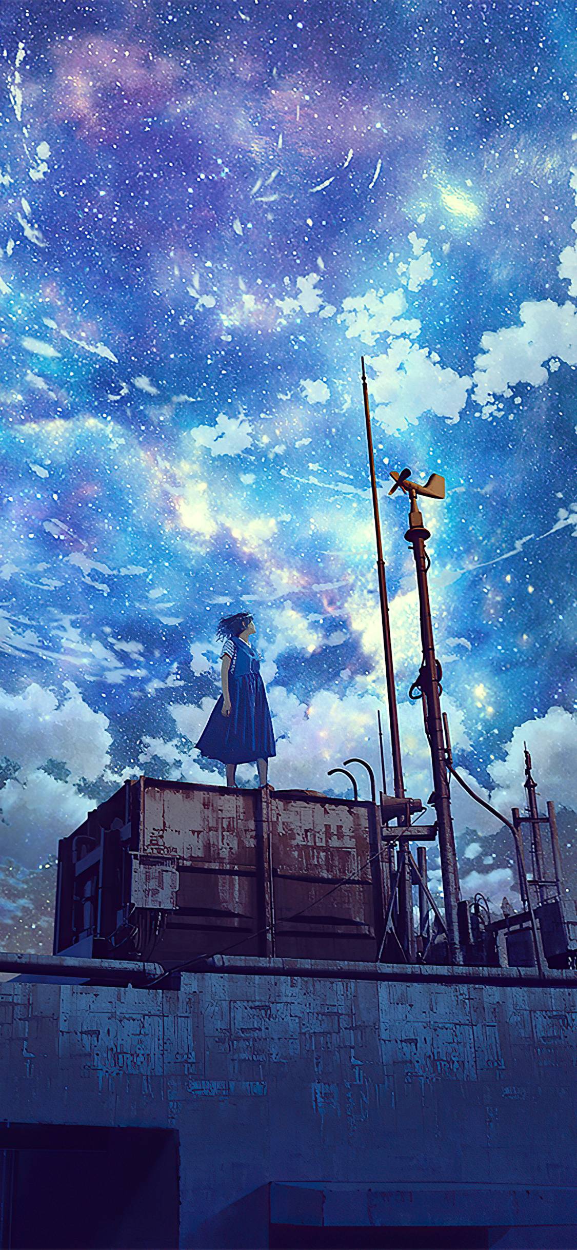 1125x2436 Watching The Galaxy Anime Girl 4k iPhone XS, iPhone iPhone X HD 4k Wallpaper, Image, Background, Photo and Picture