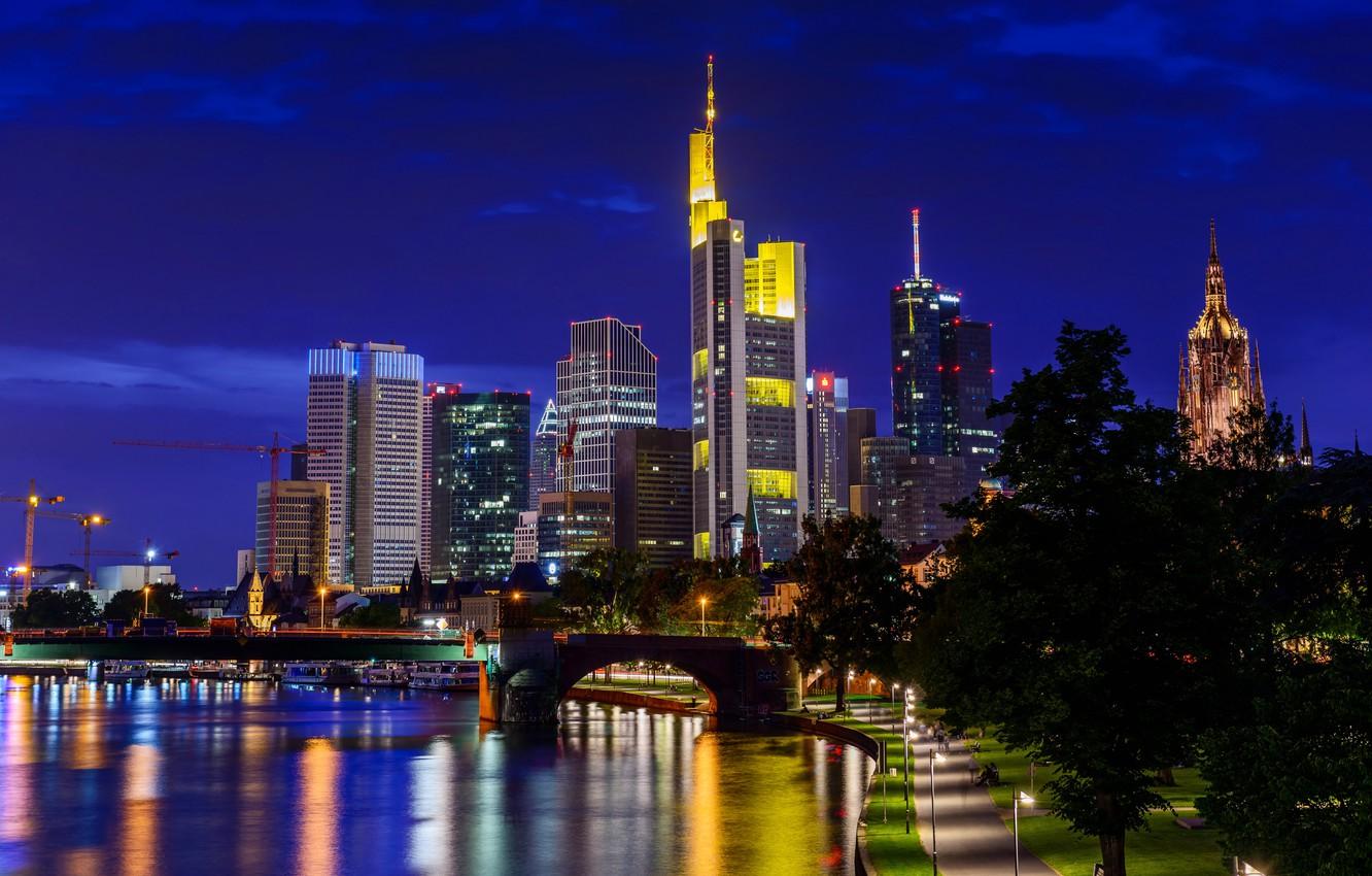 1332x850 Wallpaper night, the city, Germany, skyscrapers, Frankfurt am Main image for desktop, section город