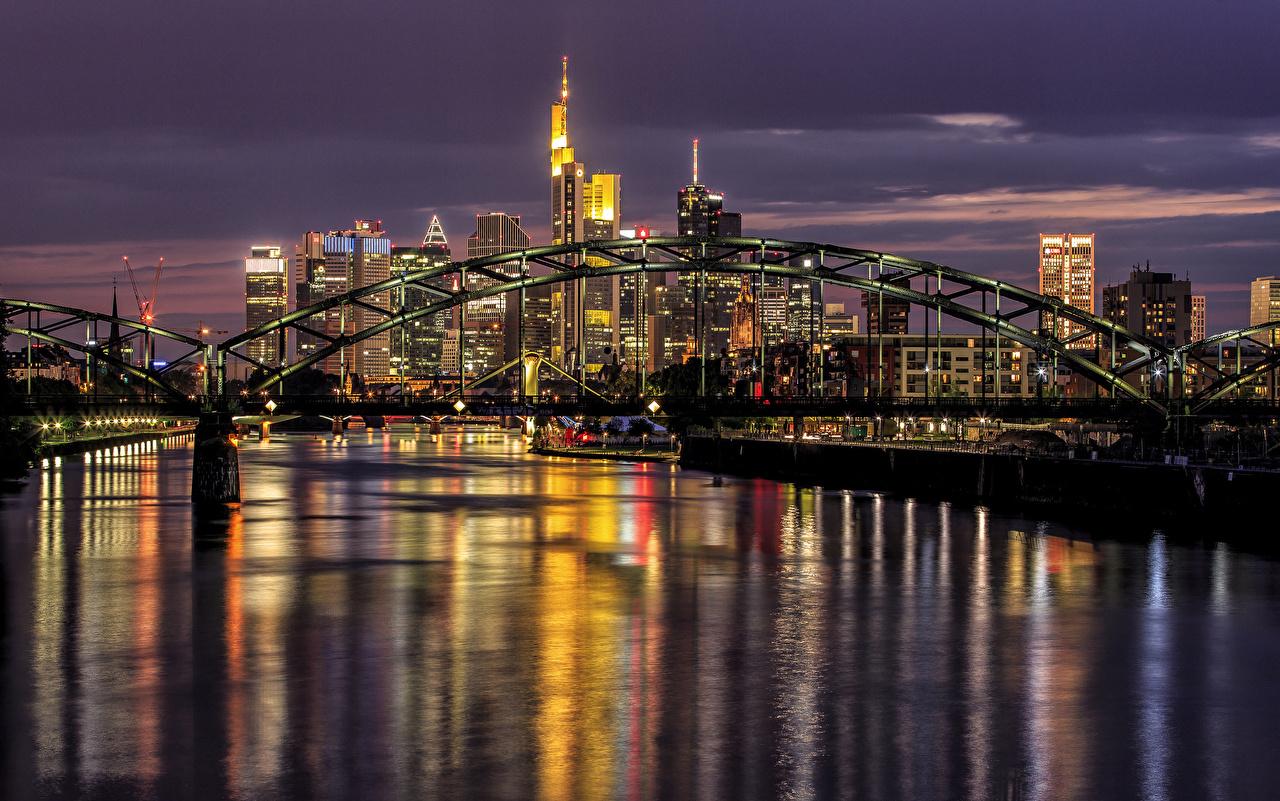 1280x801 Photo Frankfurt Germany Night Rivers Waterfront Skyscrapers Cities