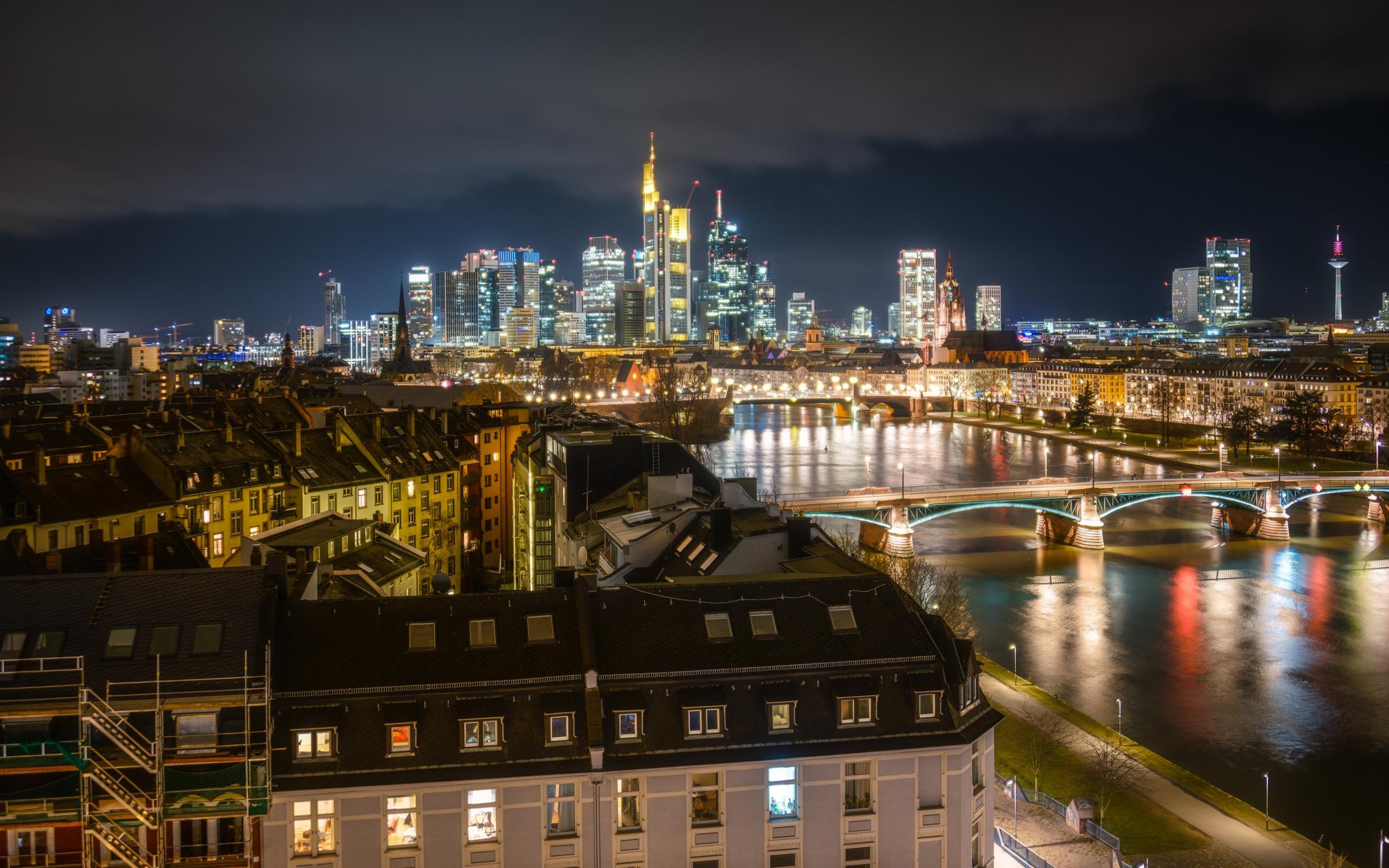 2560x1600 Download wallpaper Frankfurt, German city, cityscape, night, skyline, skyscrapers, Hesse, Germany, Frankfurt am Main for desktop with resolution 2560x1600. High Quality HD picture wallpaper