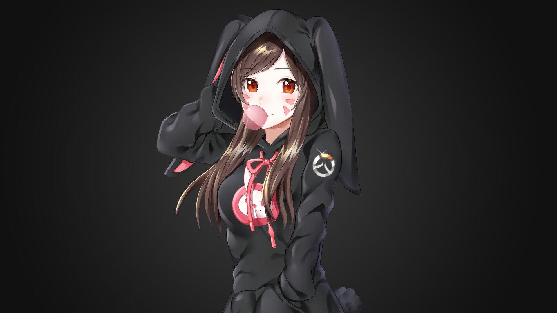 1920x1080 Beautiful Anime Girl Black Wallpaper