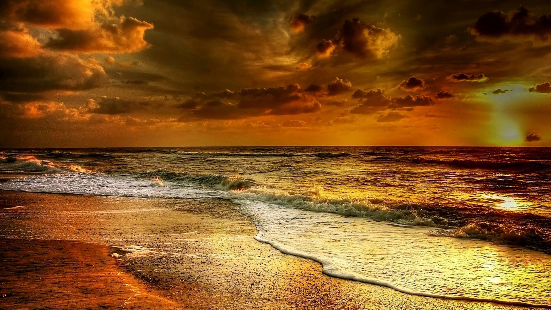 1920x1080 Desktop Wallpaper Denmark Beach, Sunset, Sea Waves, North Sea, Nature, HD Image, Picture, Background, Ksa45q