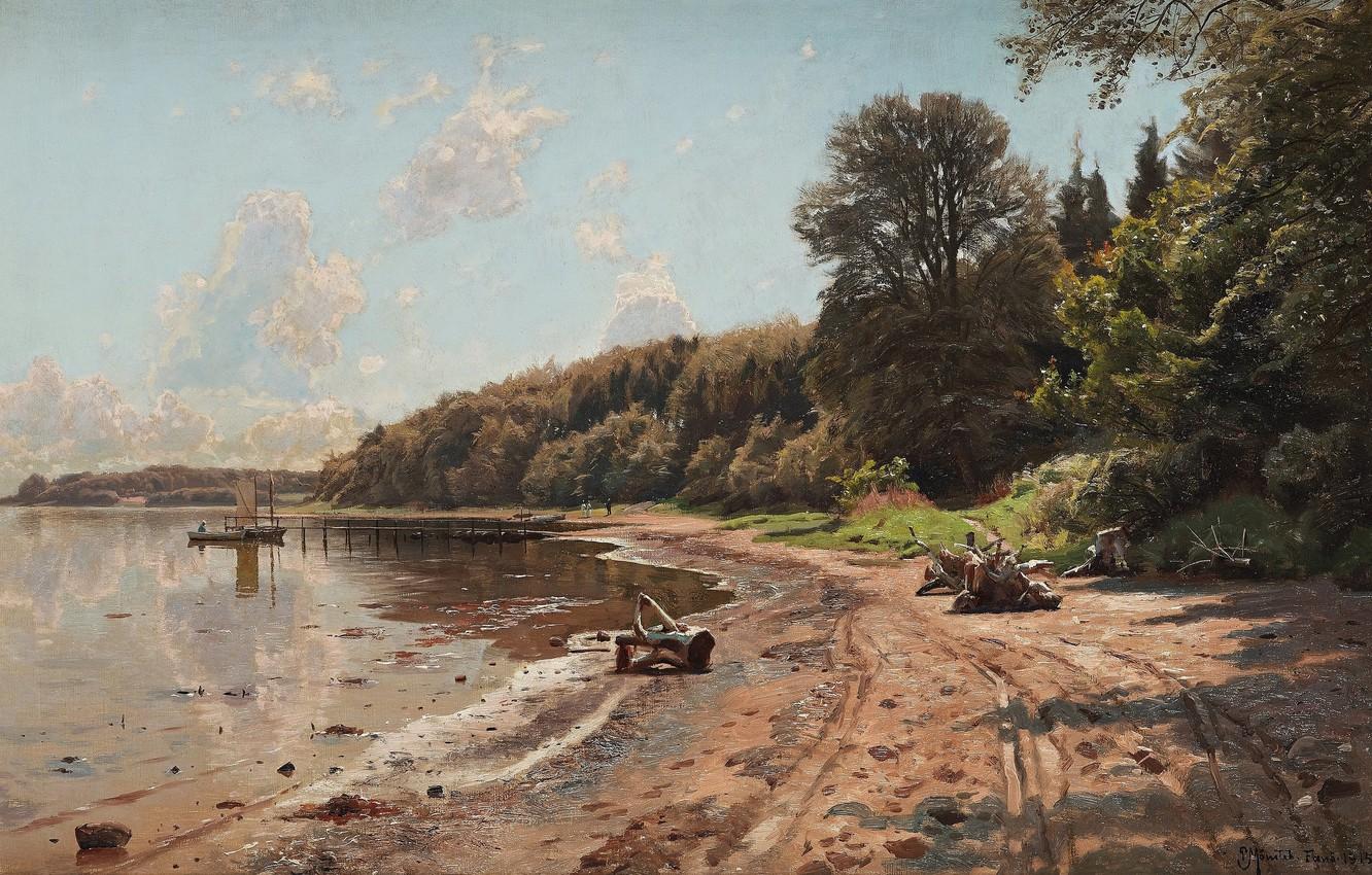 1332x850 Wallpaper Danish painter, Peter Merk Of Menstad, Peder Mørk Mønsted, Danish realist painter, oil on canvas, Fanö In Denmark, Coastal landscape, Coastal landscape, the island of fanø ( Denmark) image for