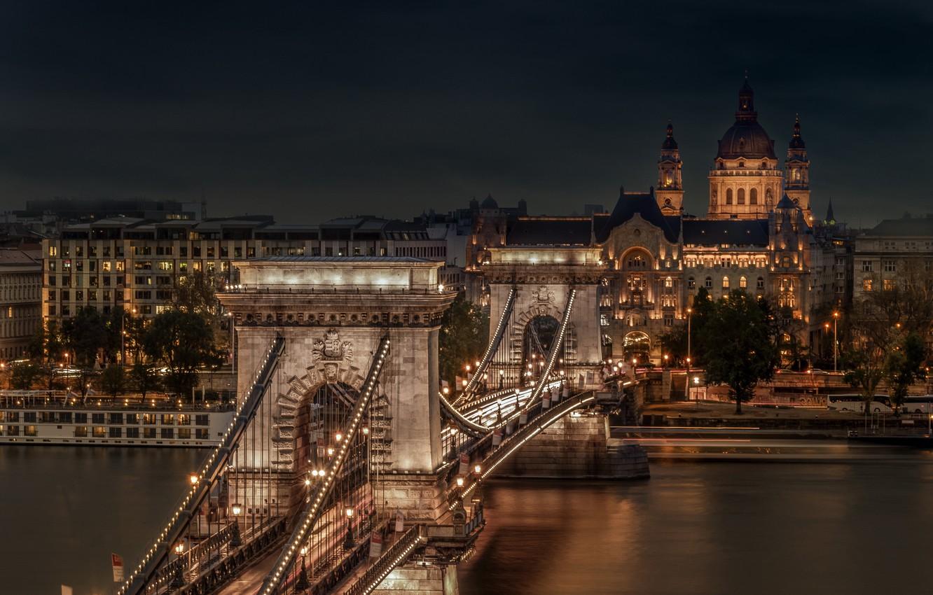 1332x850 Wallpaper Hungary, Budapest, Chain Bridge, St Stephen's Basilica image for desktop, section город