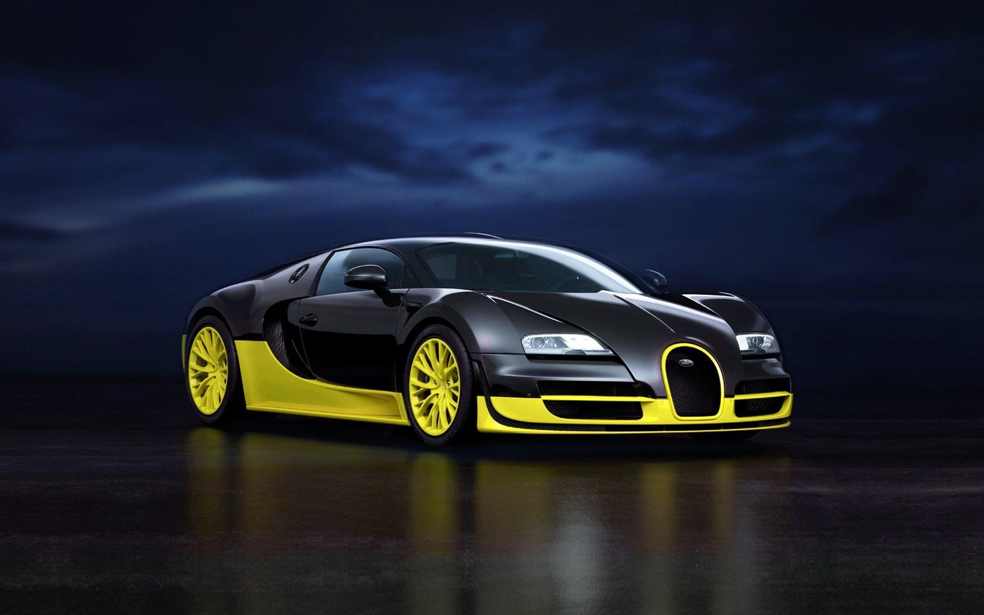 1920x1200 Download wallpaper Bugatti Veyron, Super Sport, black and yellow Veyron, hypercar, sports cars, Bugatti for desktop with resolution 1920x1200. High Quality HD picture wallpaper