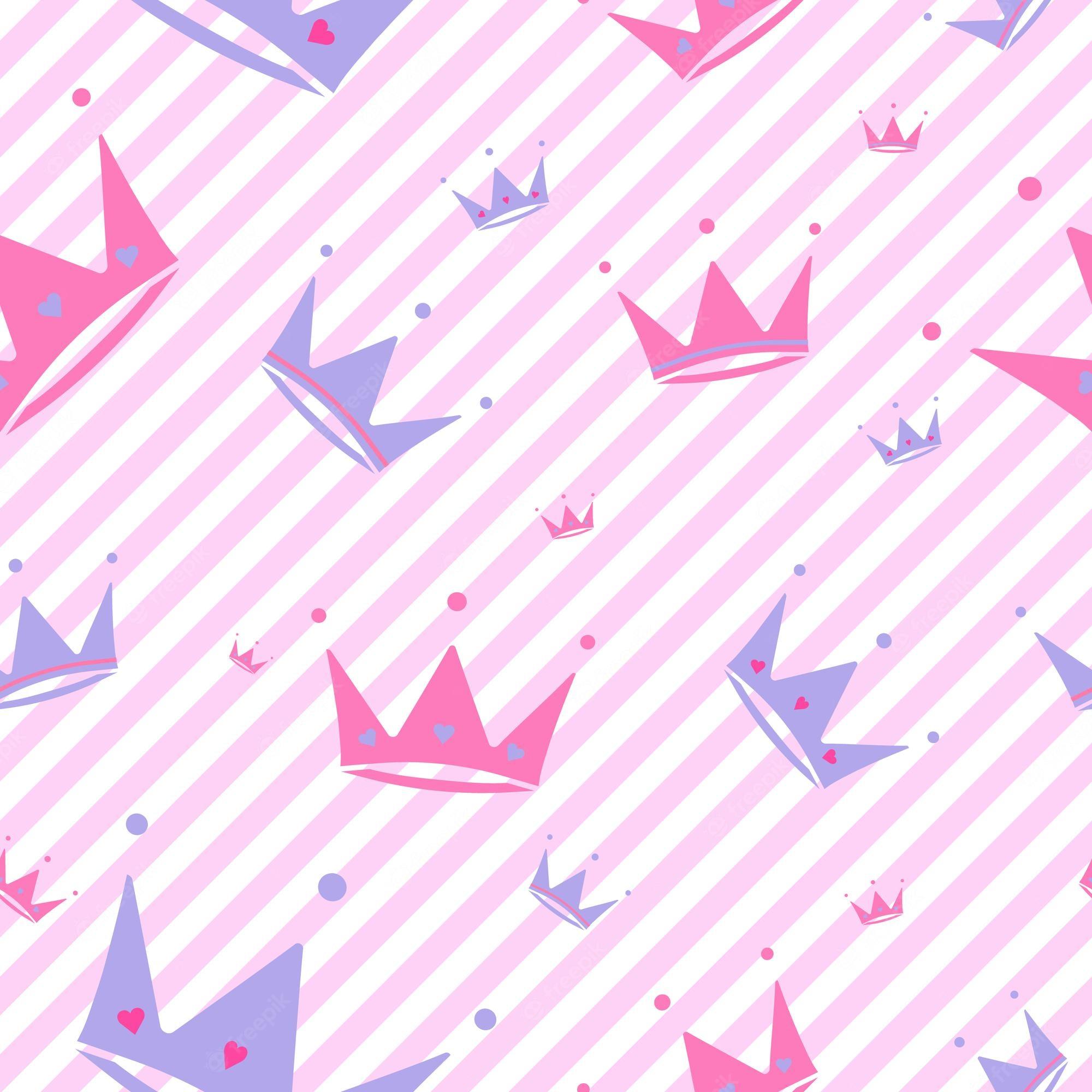 2000x2000 Premium Vector. Endless background with crowns hearts diadems stripes cute romantic pink vector background lol surprise style decor for childrens birthday girls party gift wrapping pink background vector