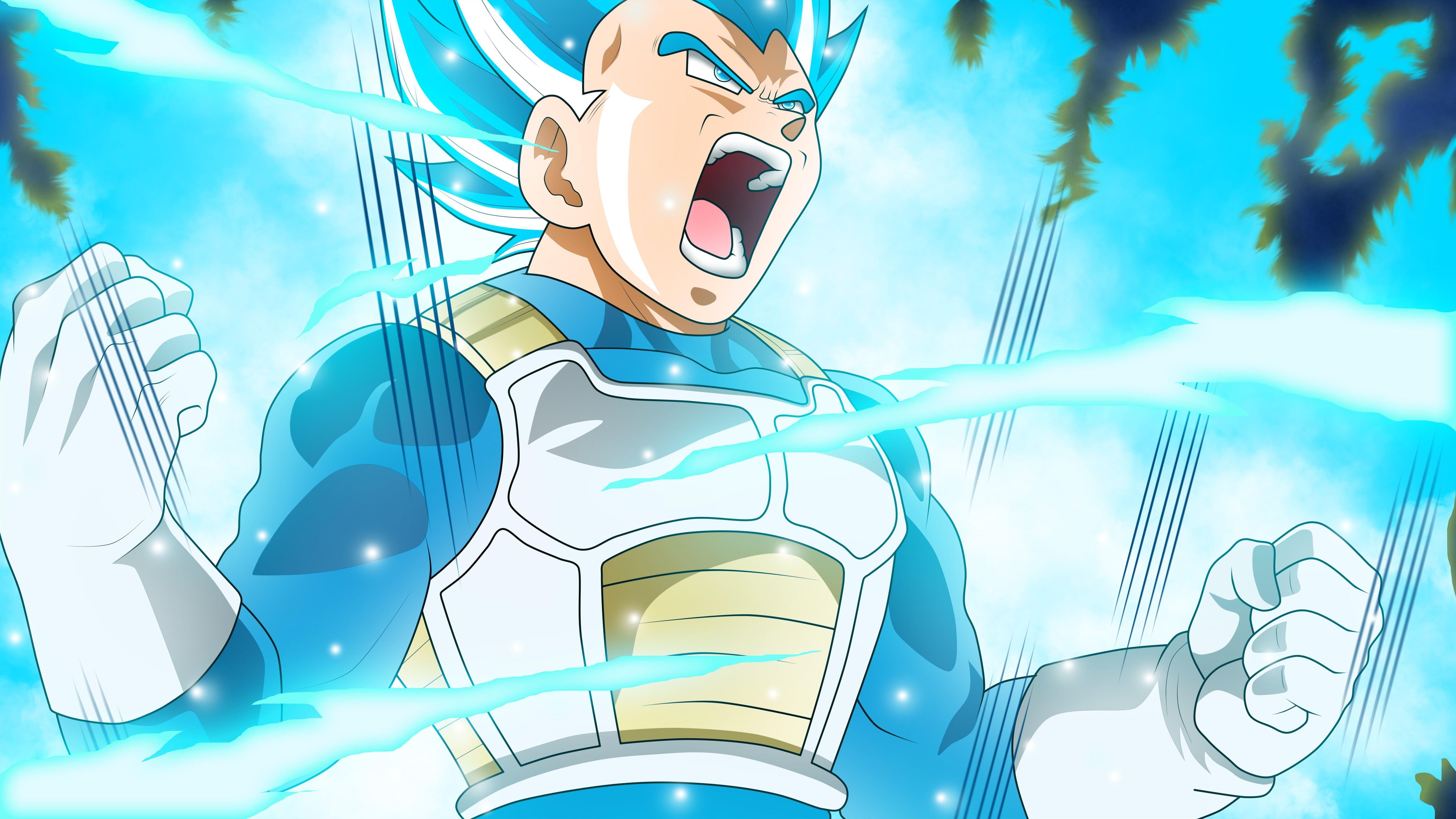 5376x3024 HD wallpaper: Vegeta illustration, rmehedi, Dragon Ball Super, Super Saiyan Blue