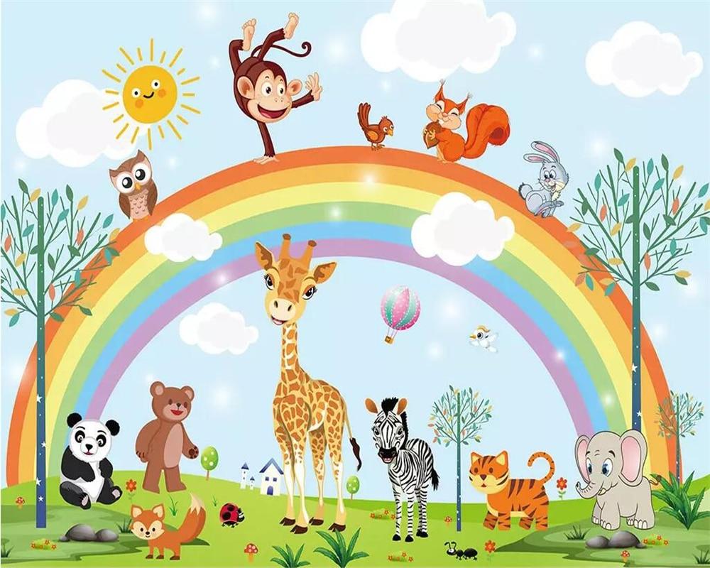 1000x800 Beibehang Custom Wallpaper Children's Room Background Mural Cartoon Animal Rainbow Tv Background Living Room Bedroom Wallpaper