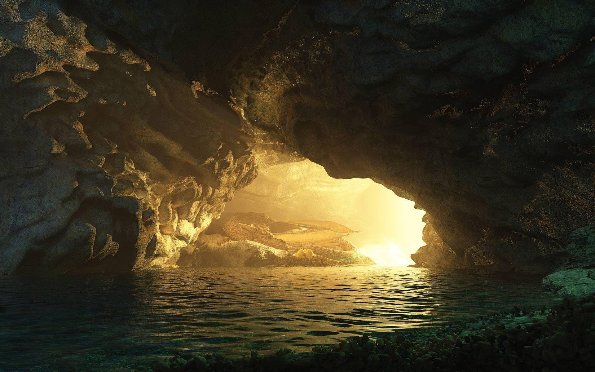 1920x1200 Dragon Sleeping In The Cave Fantasy Hd Wallpaper