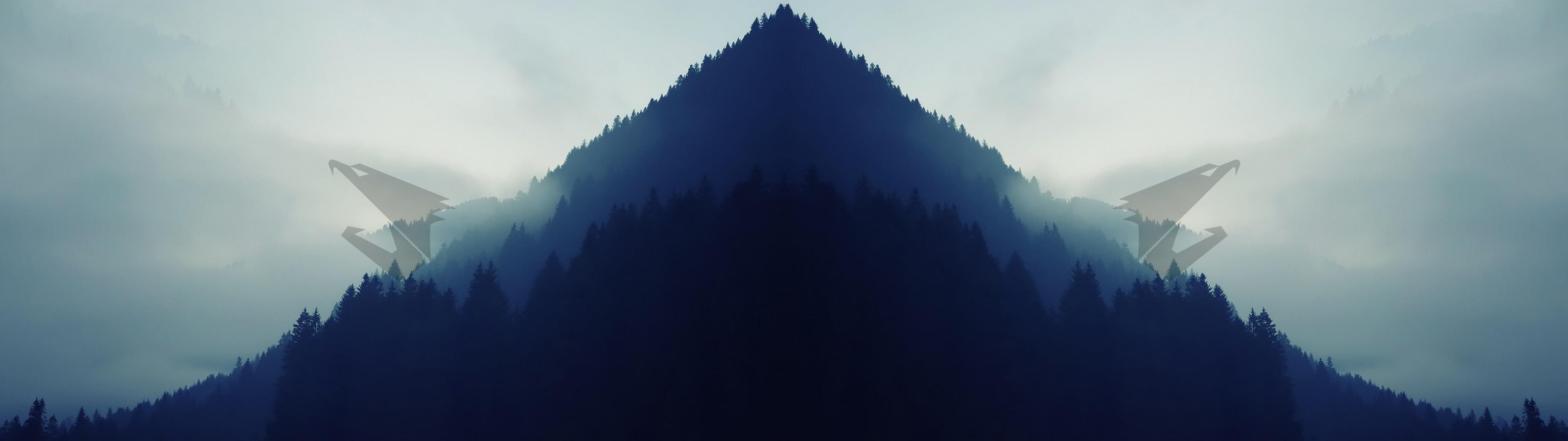 3840x1080 Aorus Landscape Forest Forest Eagle Eagle Simple Dual Monitors Wallpaper:3840x1080