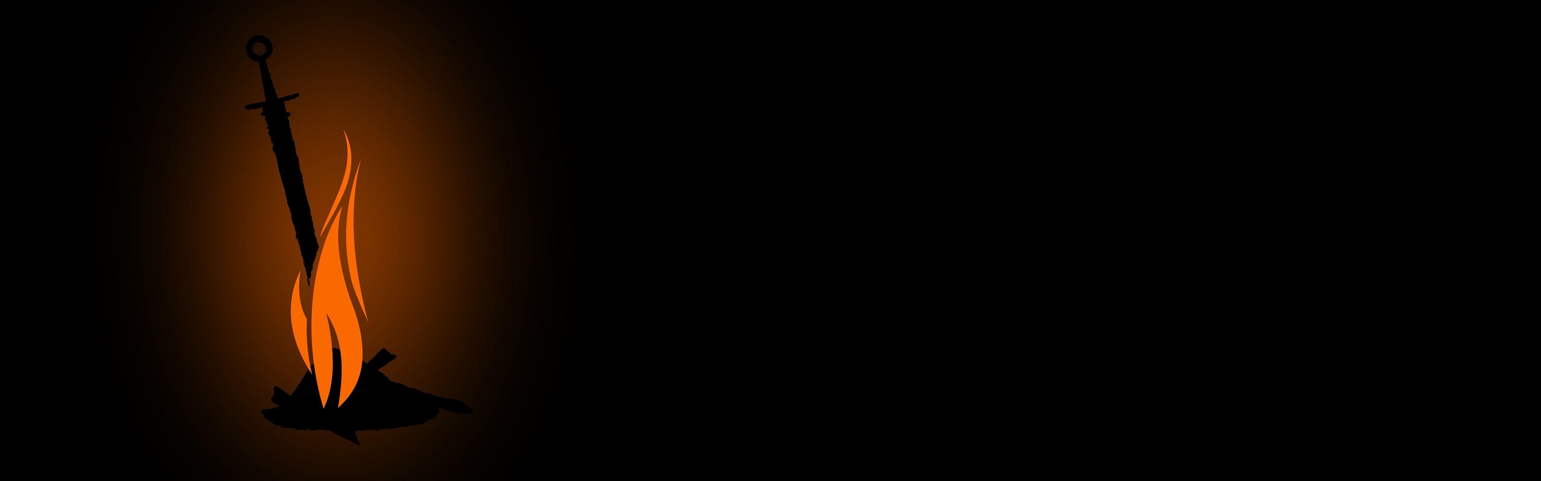 5120x1600 HD wallpaper: dark souls video games fire sword simple background minimalism dual monitors multiple display