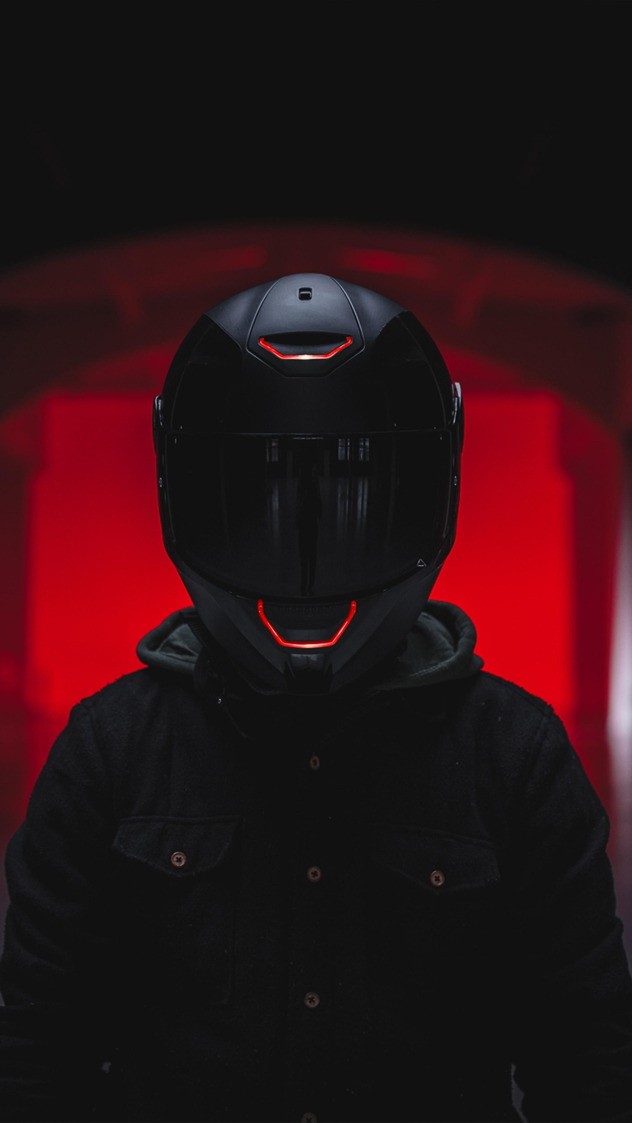 2160x3840 Biker Helmet Red Light 4K Ultra HD Mobile Wallpaper