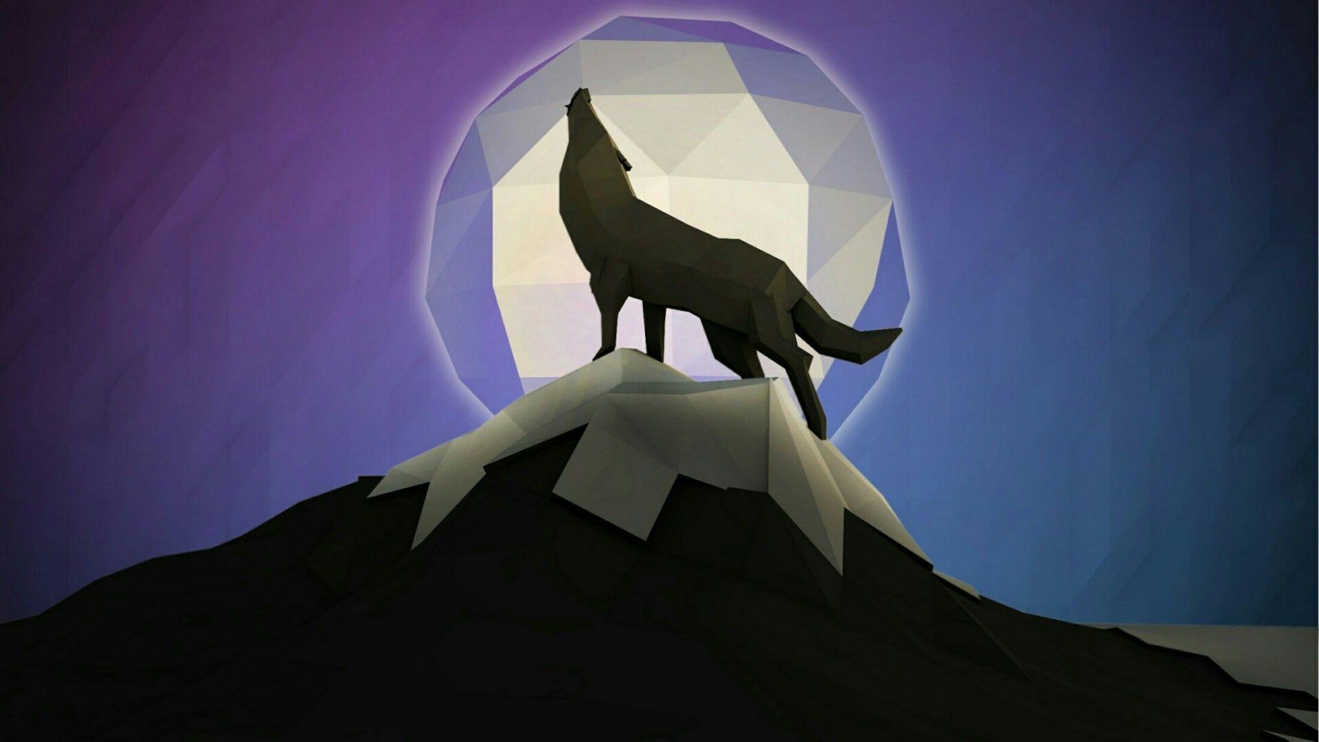 1920x1080 HD Wallpaper: Wolf, Moon, Mountain, Low Poly, Darkness, Art, Low Poly, Polygon