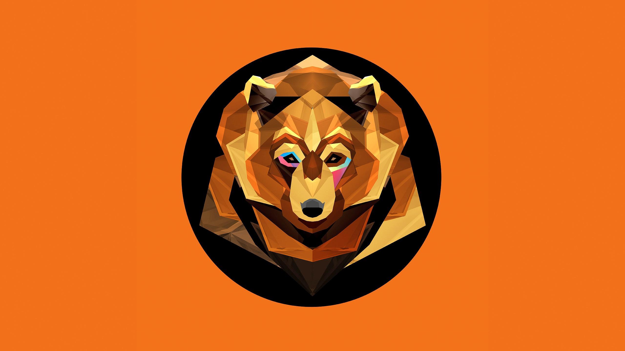 2560x1440 orange background, geometry, bears, digital art, low poly, animals (2560x1440px) on
