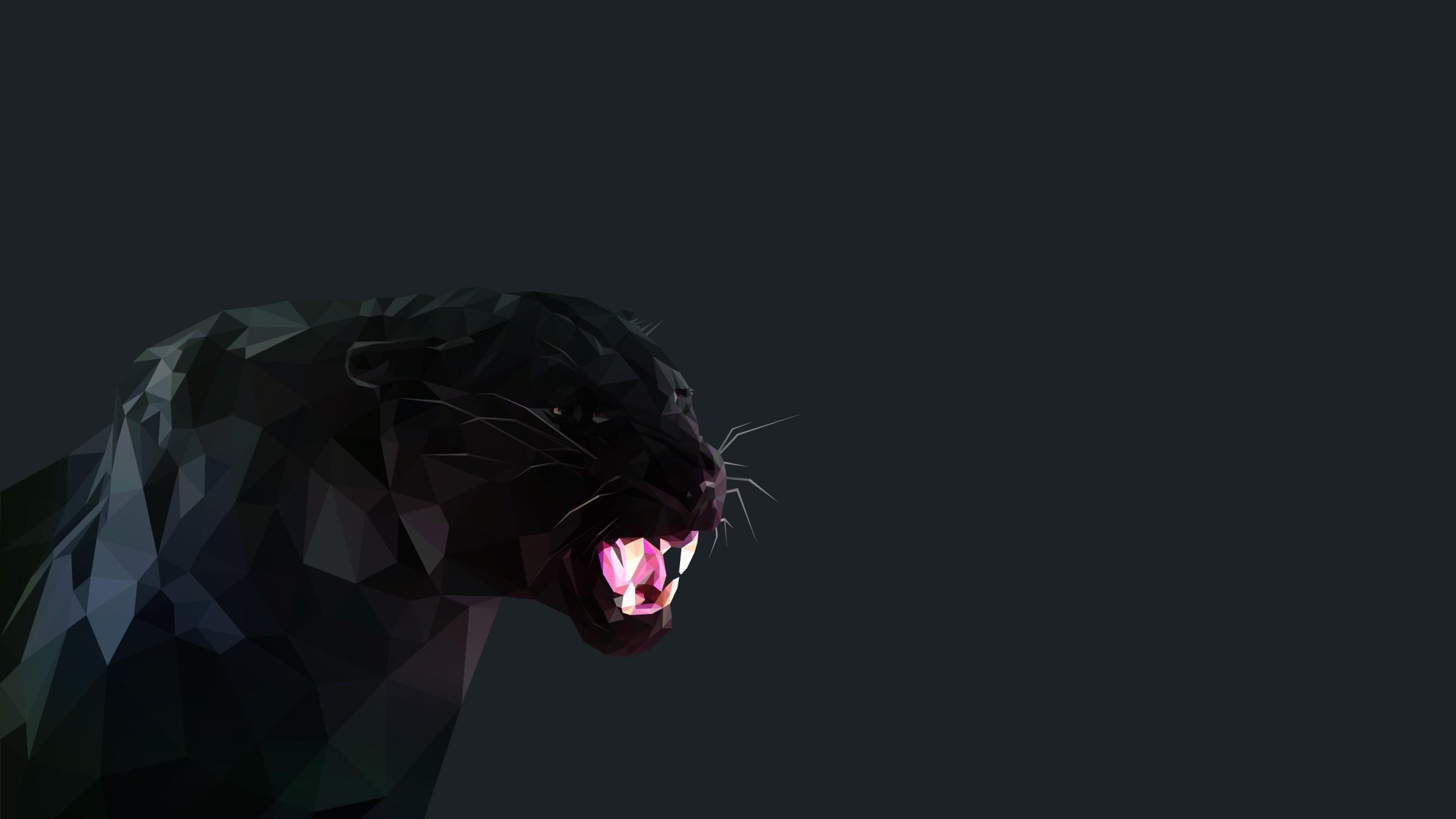 2400x1350 Low Poly Black Panther HD Wallpaper