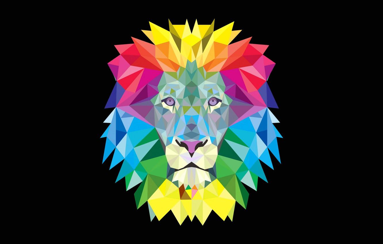 1332x850 Wallpaper animal, paint, vector, Leo, mane, low poly image for desktop, section минимализм