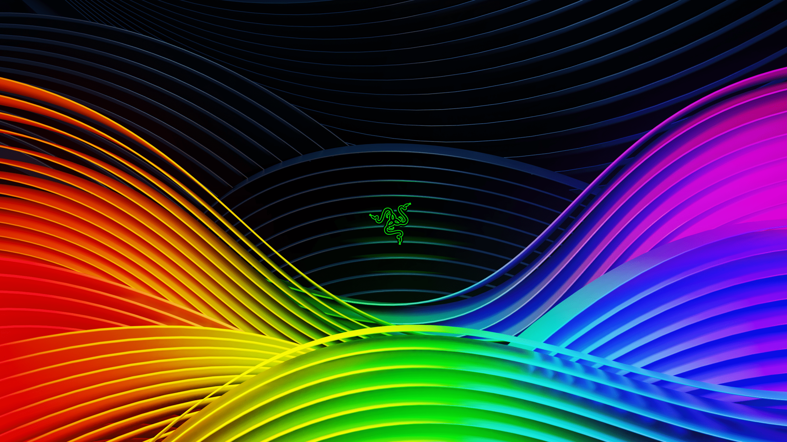 2560x1440 Razer Wallpaper 4K, Colorful, Spectrum, Waves, Ridges, Neon, Abstract