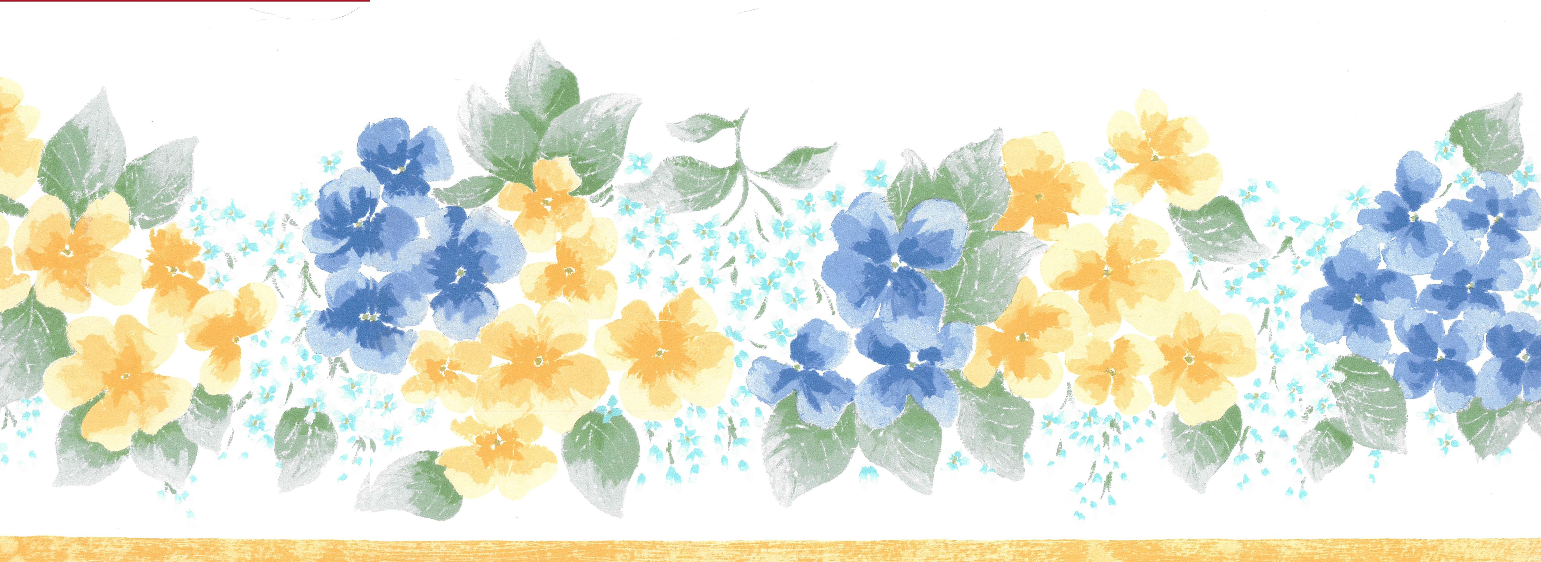 6000x2190 Dundee Deco Prepasted Wallpaper Border Blue, Green, Yellow Flowers, 15 ft x 7 in