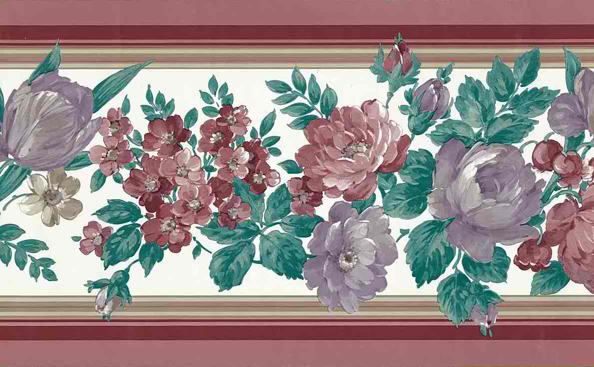 1190x735 Floral Vintage Wallpaper Border Red Maroon Lavender B.1275