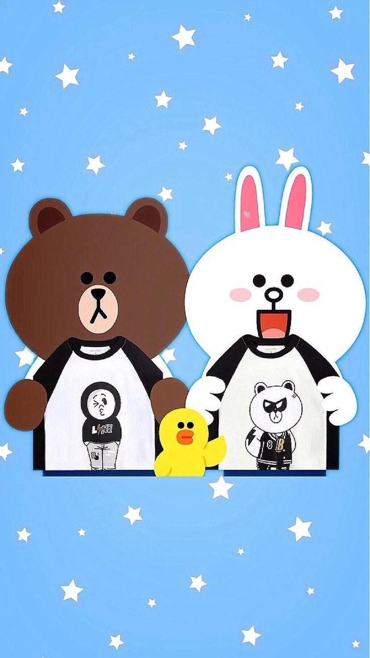 736x1308 Download Brown And Cony In Blue Line Friends Wallpaper