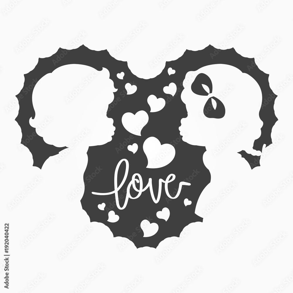1000x1000 Clip art of two cute lovers & hearts in grey shades which can be used for creating your wallpaper, background, backdrop image, fabric patterns, clothing prints, labels, crafts & other projects Stock